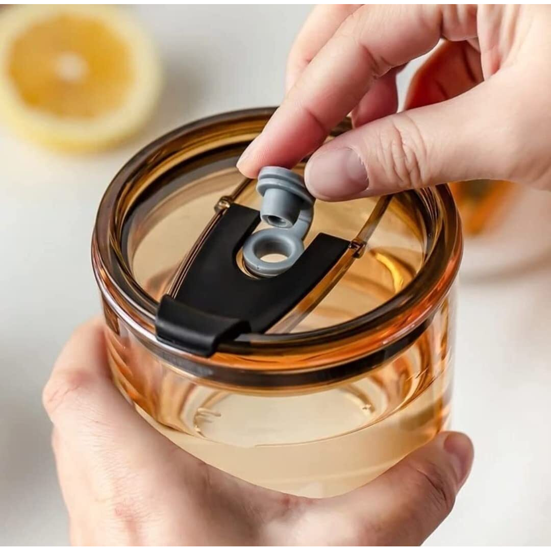 Kikiluxxa Glass Sipper Tumbler Lid And Straw Coffee Tumbler Tea Coffee Mugs With Leather Sleeve Cup And Mug For Kids Milk Juice Mug For Water Drinking Sipper (Brown),435 Ml