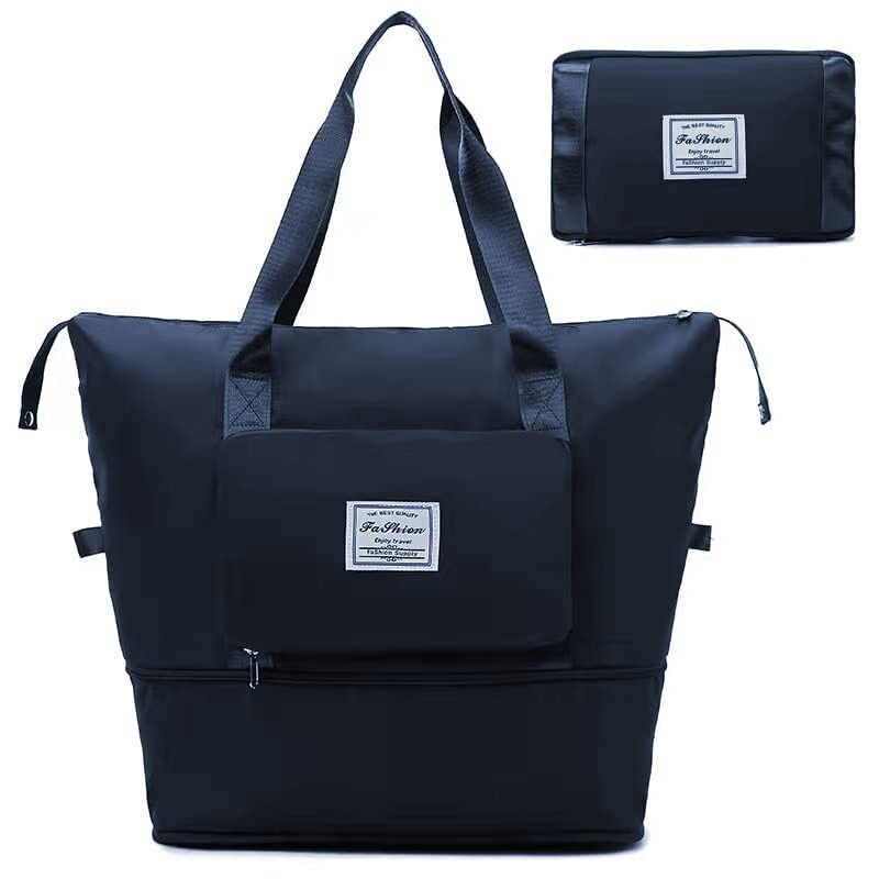 Lnt Large Capacity Folding Travel Bag Travel Lightweight Waterproof Carry On Luggage Bags With Fixed Strap Dry And Wet Separation Foldable Travel Duffel Bag For Foldable Bag Peach (Navy Blue Poket)