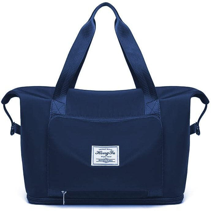 Lnt Large Capacity Folding Travel Bag Travel Lightweight Waterproof Carry On Luggage Bags With Fixed Strap Dry And Wet Separation Foldable Travel Duffel Bag For Foldable Bag Peach (Navy Blue Poket)