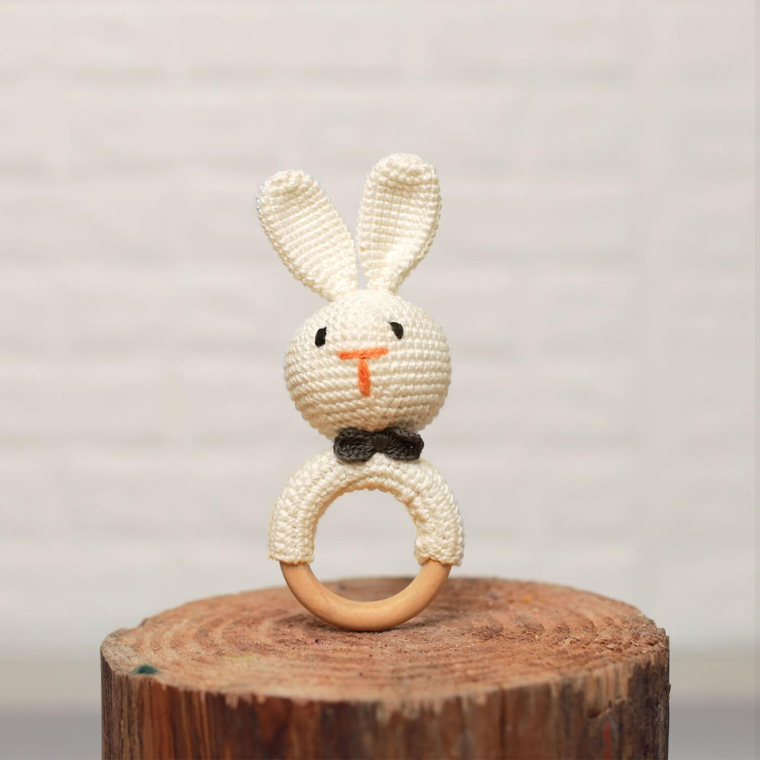 Sycamore East Baby Rattle For Newborn, Crochet Bunny Rattle Toy Natural Wool, Music Shaker Rattle For Hand Grips, Boy Girl First Rattle Gift Rabbit 1 Pcs Combo, Wood