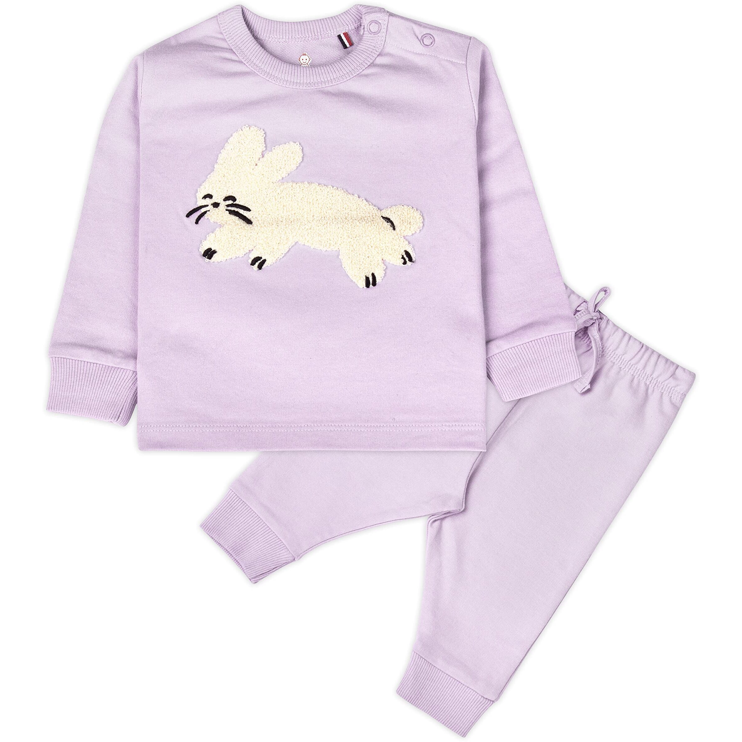 Ariel Cotton Fleece Clothing Sets For Boys & Girls - Unisex Winter Clothing Sets Full Sleeve T-Shirt & Pajama Set, Purple, 18 Months-24 Months