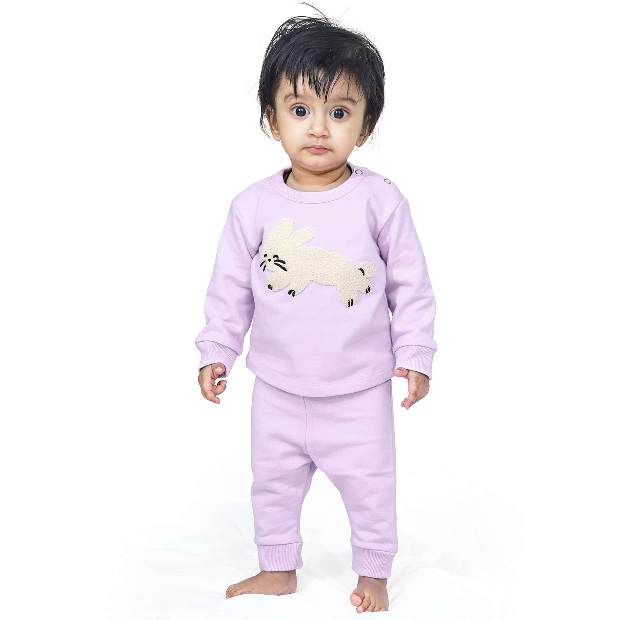 Ariel Cotton Fleece Clothing Sets For Boys & Girls - Unisex Winter Clothing Sets Full Sleeve T-Shirt & Pajama Set, Purple, 18 Months-24 Months