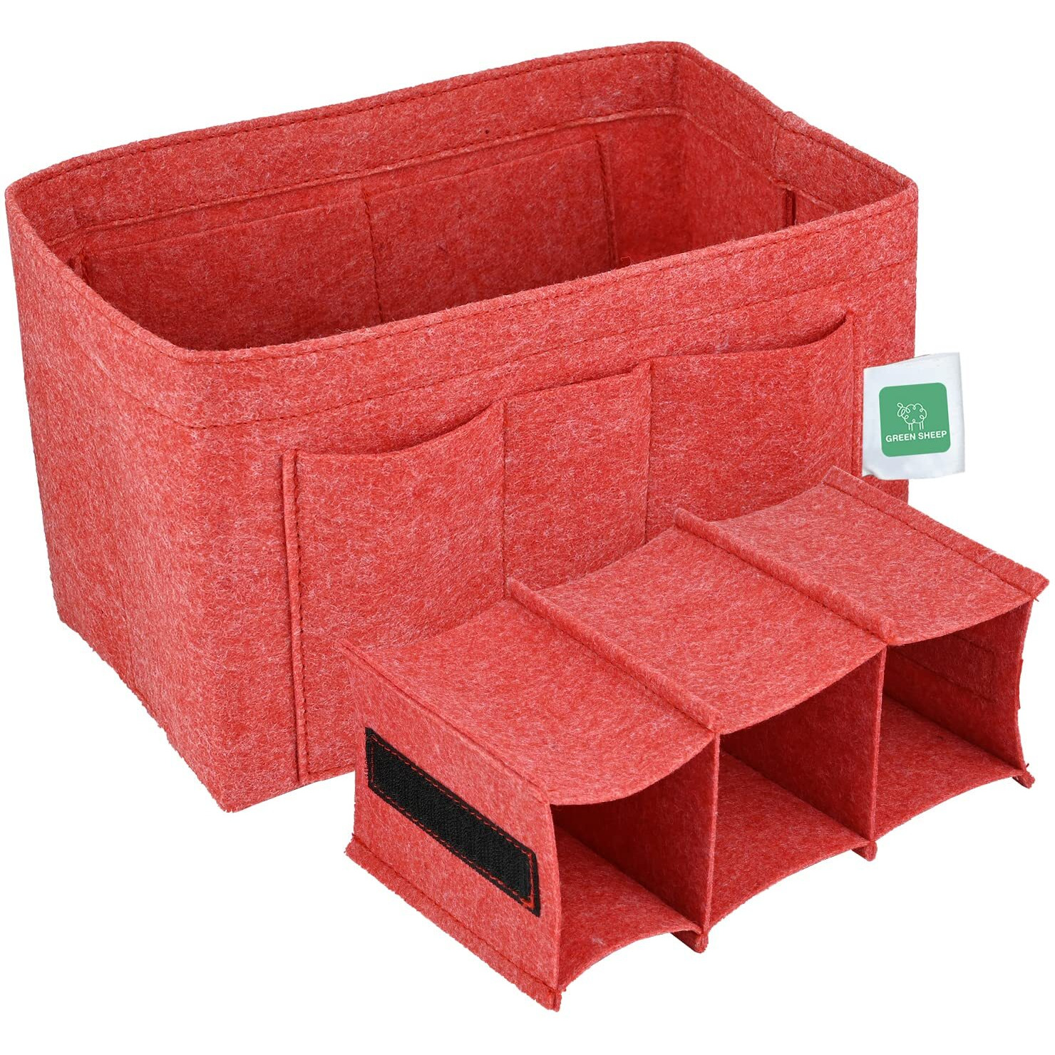 Greensheep Women Felt Purse Organizer Storage Bag For Ladies Handbag Tote Bag Glasses Keys- (Red, Slender M, 11.3X3.15X6.5 Inch)
