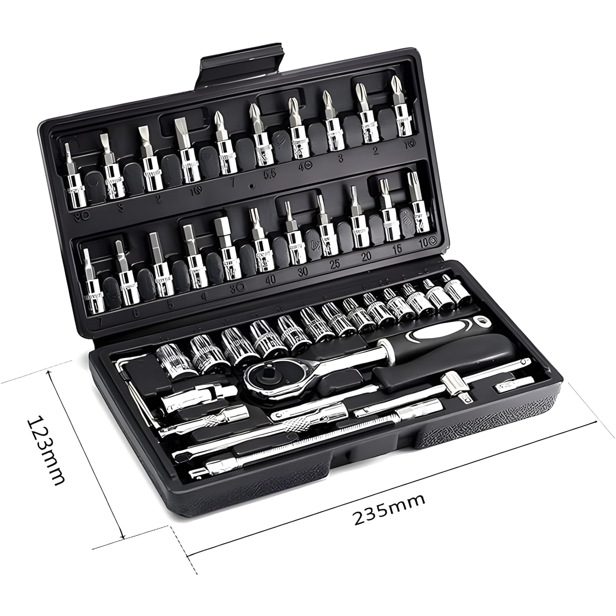 Clapone Tool Kit 46 Pcs Household | 1/4 Drive Socket Screwdriver Wrench Set For Bike, Car Repairs & More Spanner & Socket Set All Size Tool Kit Goti Pana Perfect For Diy Enthusiasts, Black