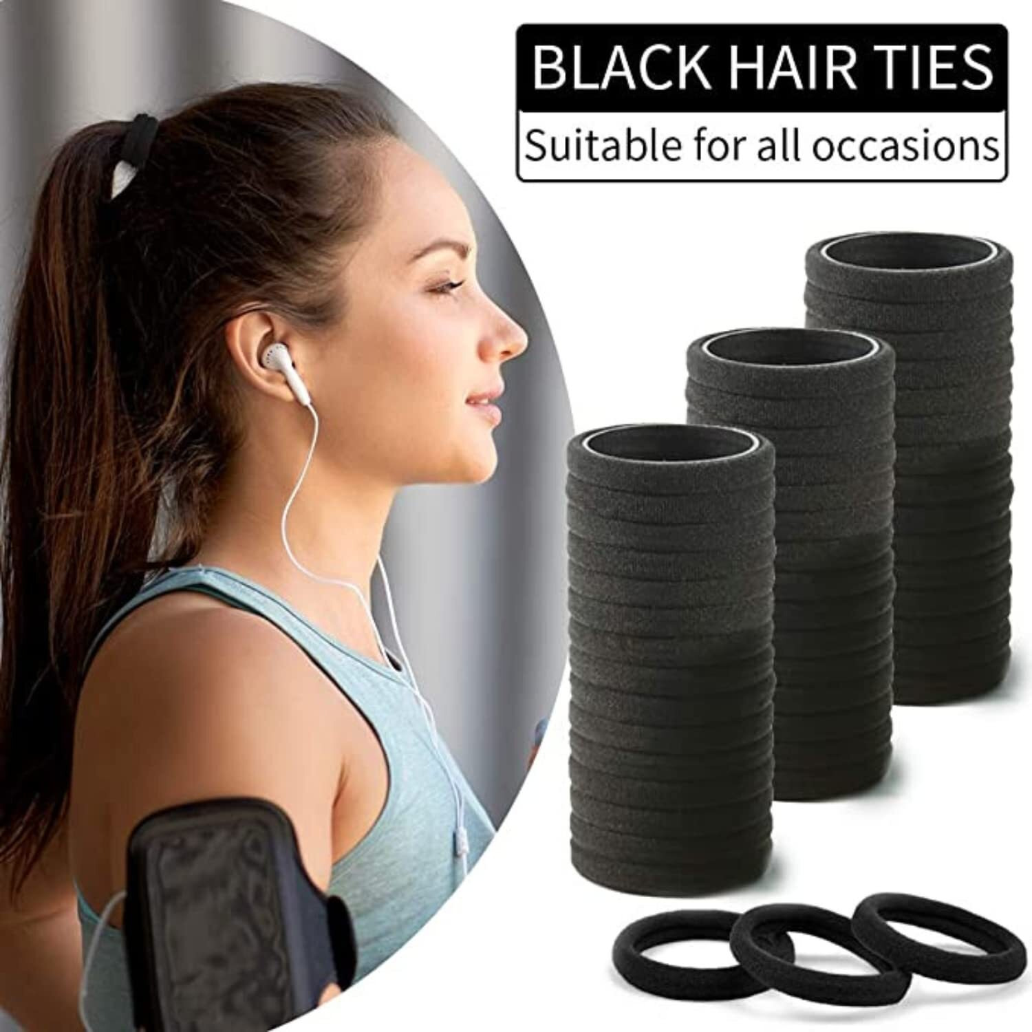 Diversa Seamless Thick Cotton Hair Rubber Bands, Durable Elastic Ponytail Holders, Hair Accessories For Women And Girls (Black, Pack Of 50 Pcs)