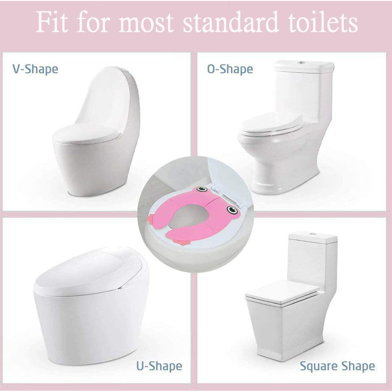 Zollyss Toilet Potty Training Seat Cover, Travel Toilet Seat, Folding Non Slip Silicone Pads, Travel Portable Reusable Kids Toddlers Boys Girls, Carry Bag (Pink), Pl, Plastic