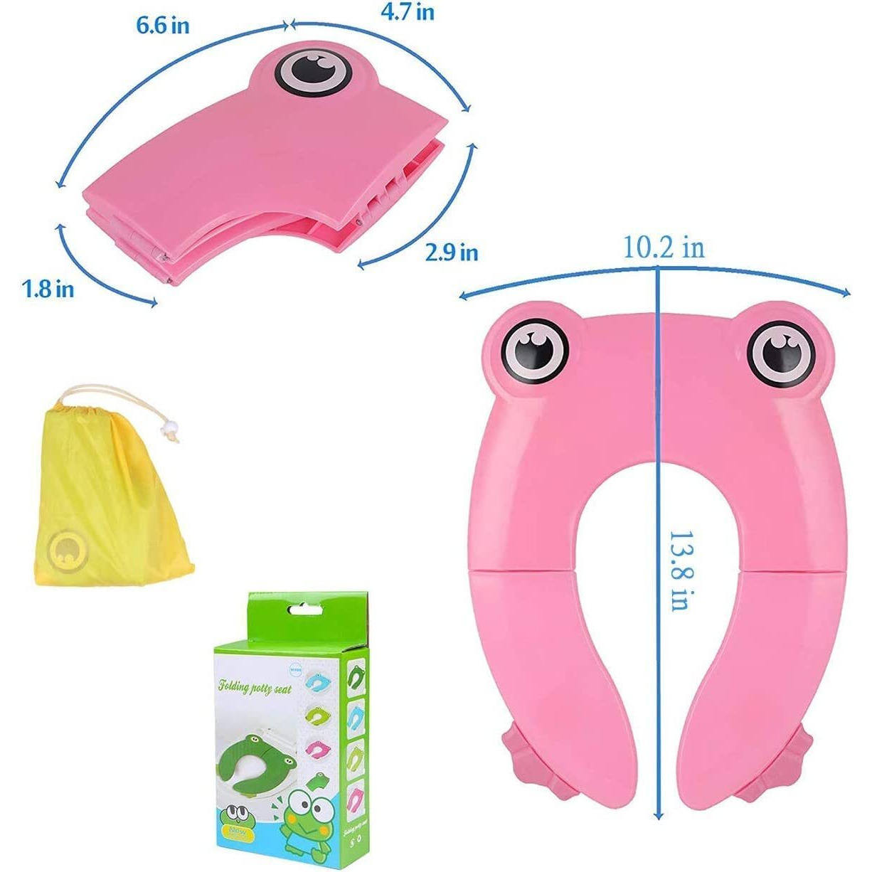 Zollyss Toilet Potty Training Seat Cover, Travel Toilet Seat, Folding Non Slip Silicone Pads, Travel Portable Reusable Kids Toddlers Boys Girls, Carry Bag (Pink), Pl, Plastic