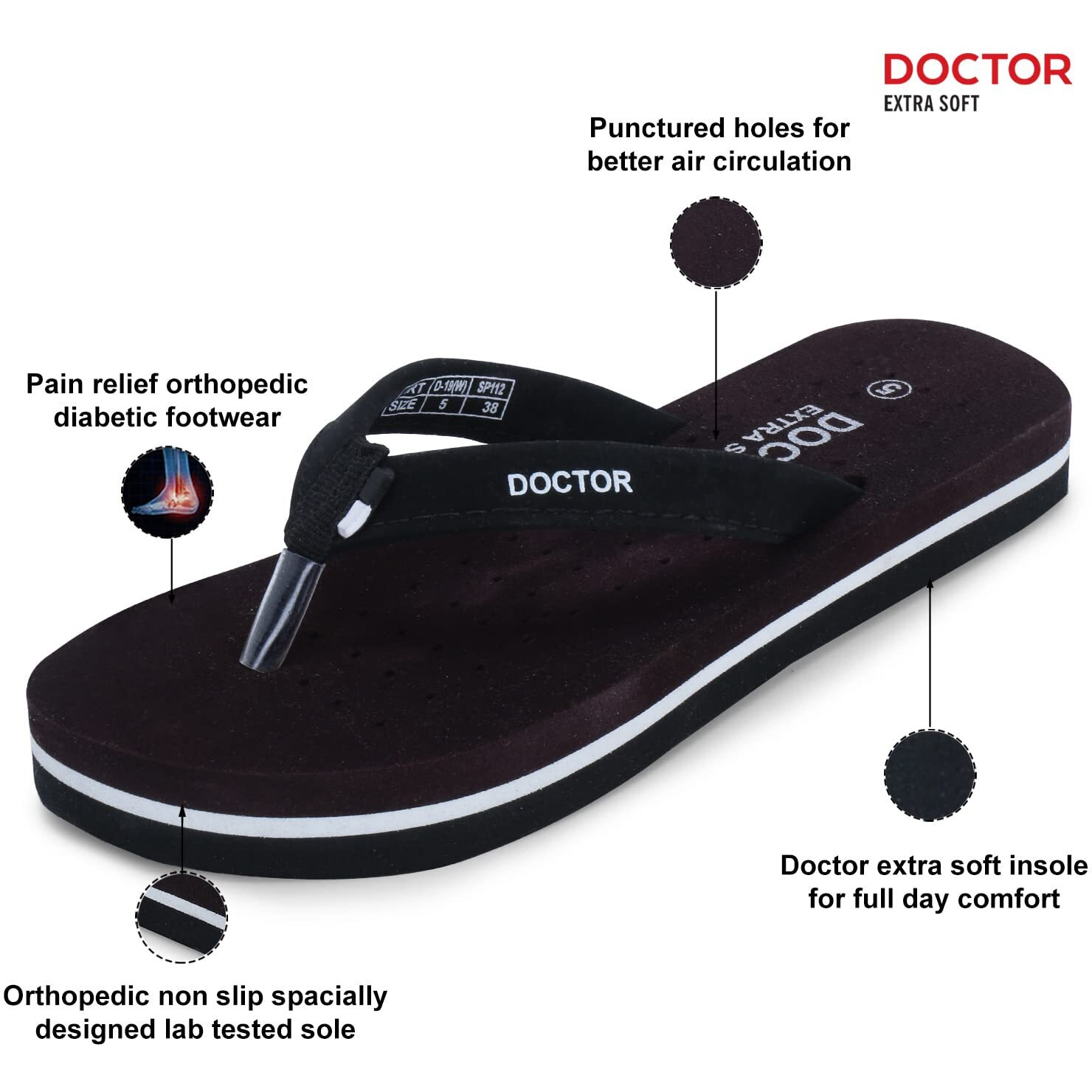 Doctor Extra Soft Ortho Care Dr Orthopaedic Grey Super Comfort Fit Flat Cushion Women's Flip-Flop House Slippers