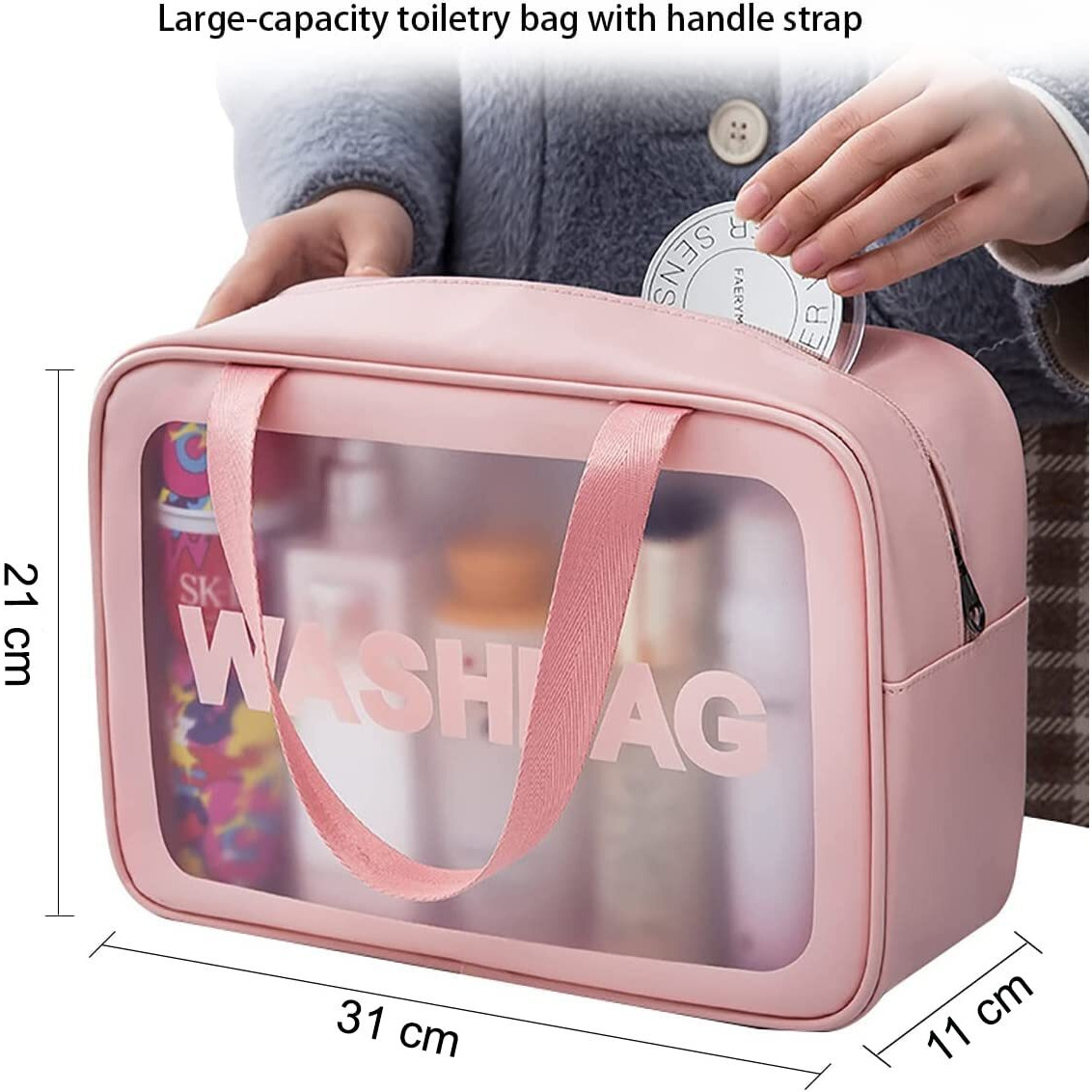 Inovera (Label) Makeup Organizer Bag - Travel Cosmetic Toiletry Storage Pouch - Water-Resistance Vanity Washbag For Women, Girls (Rose Gold) 31 X 11 X 21 Cm
