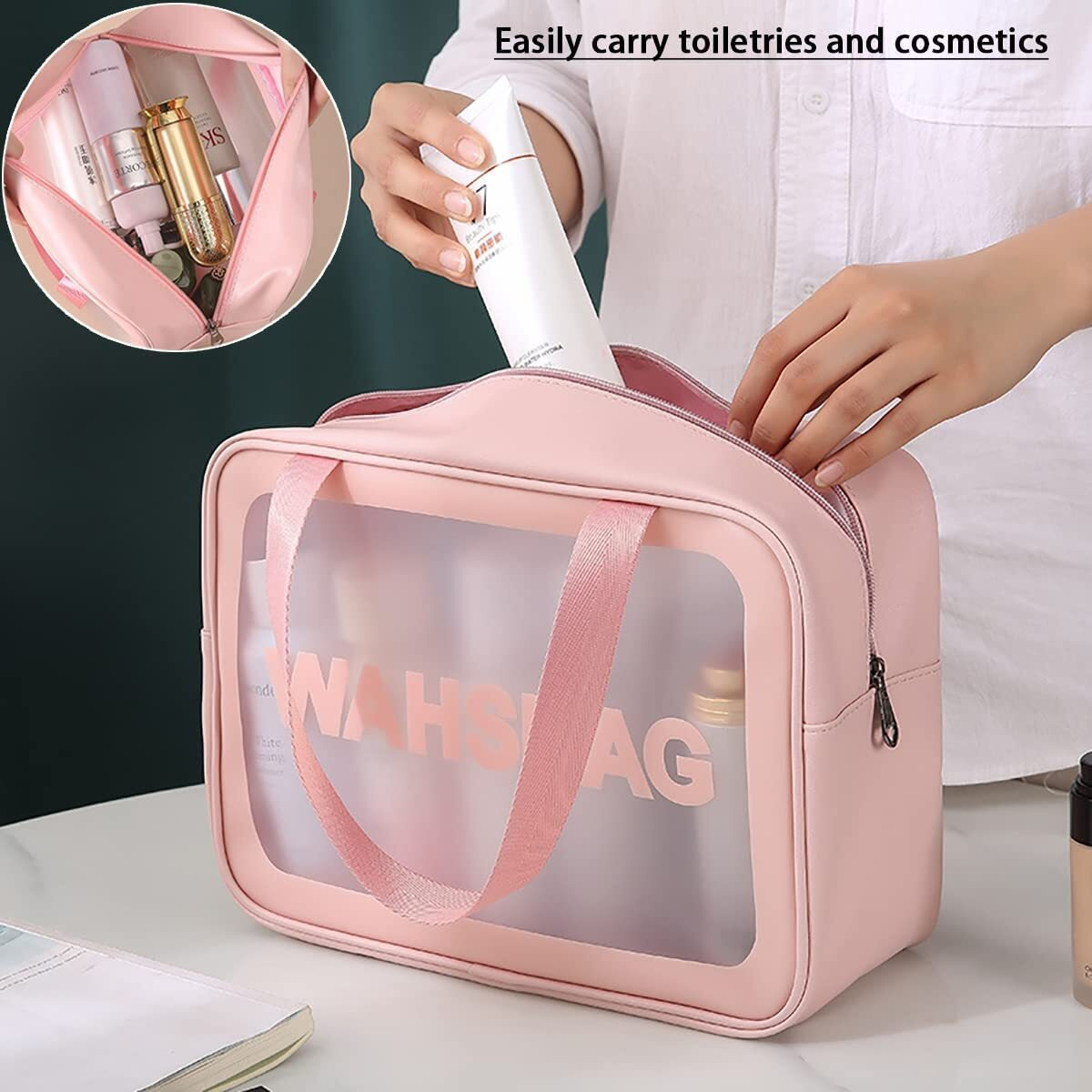 Inovera (Label) Makeup Organizer Bag - Travel Cosmetic Toiletry Storage Pouch - Water-Resistance Vanity Washbag For Women, Girls (Rose Gold) 31 X 11 X 21 Cm