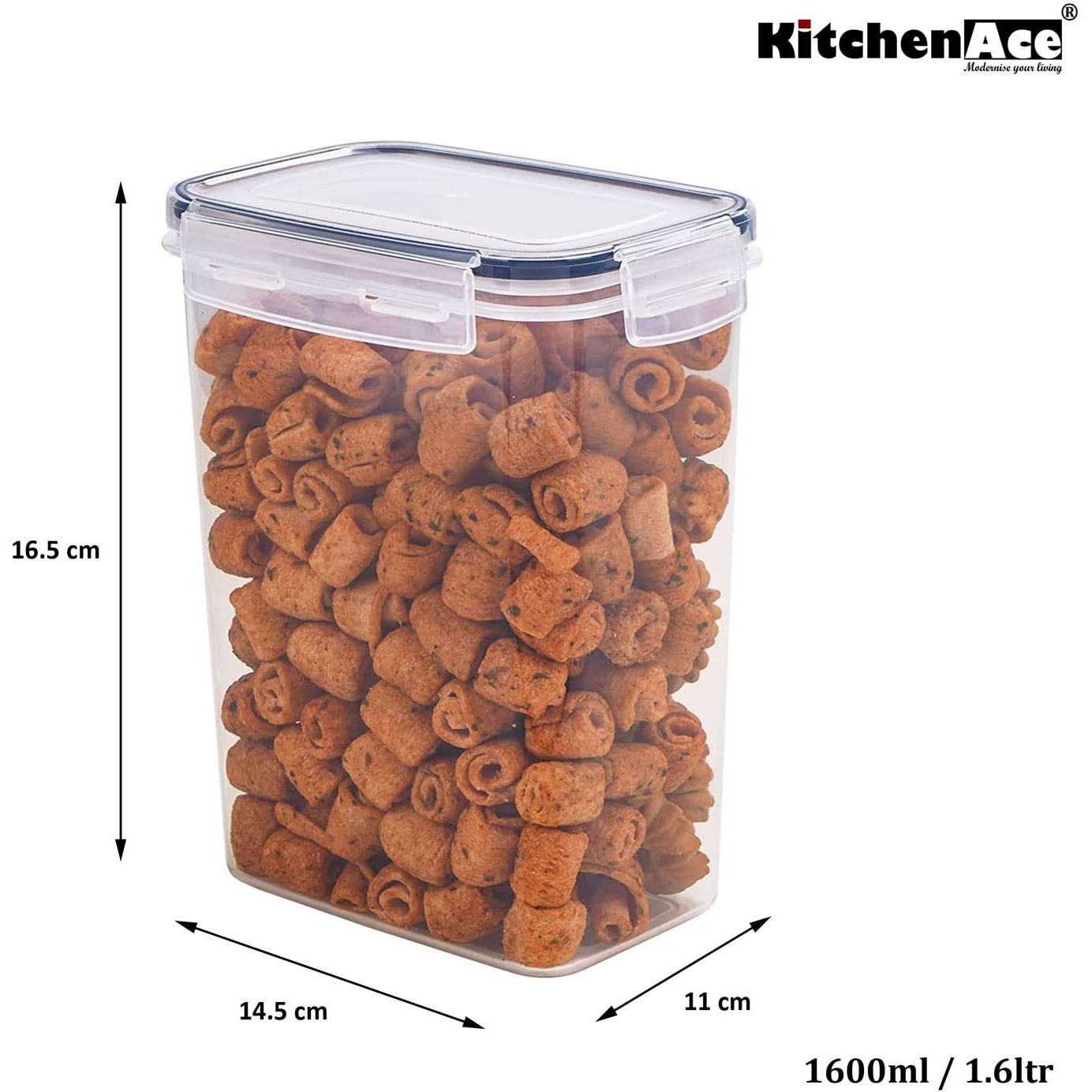 Kitchenace,Modernise Your Living Airtight Plastic Container Kitchen Storage Box - Storage & Container For Home, Snap-Seal (4-Pc) 1600 Ml,Black