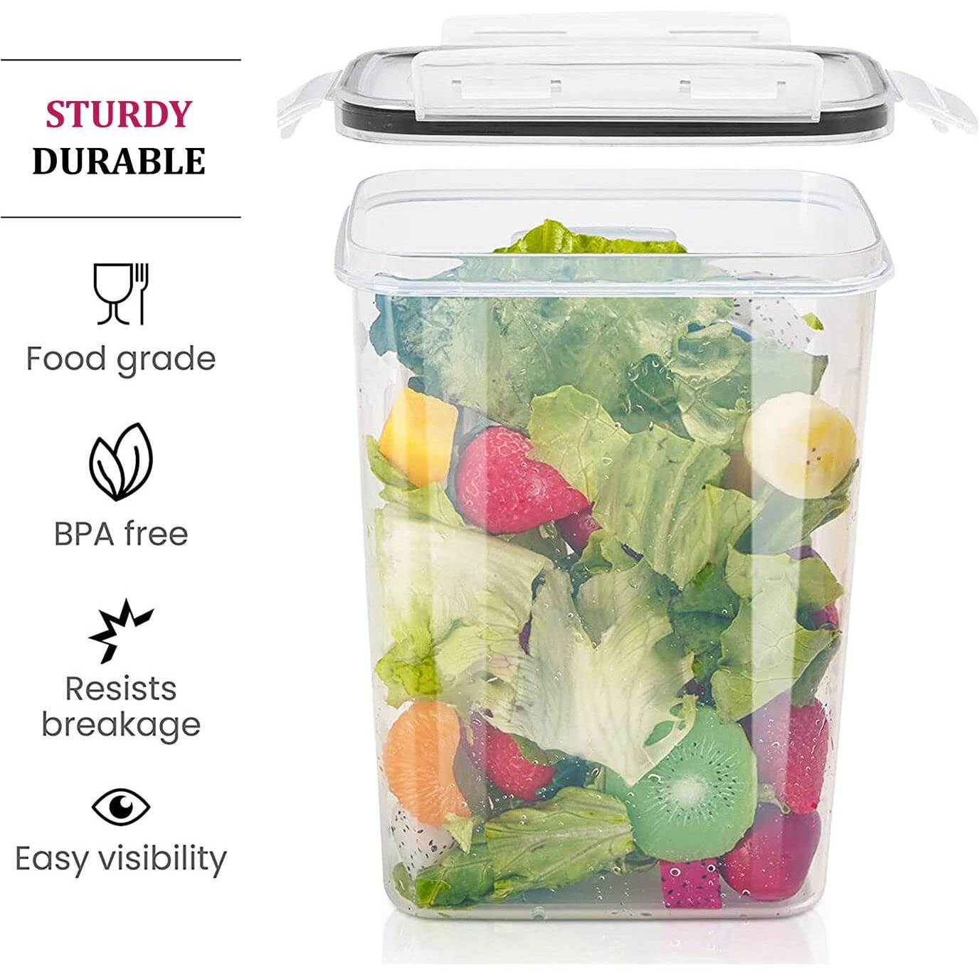 Kitchenace,Modernise Your Living Airtight Plastic Container Kitchen Storage Box - Storage & Container For Home, Snap-Seal (4-Pc) 1600 Ml,Black