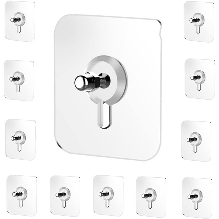 Zulaxy Adhesive Screw Hooks For Wall Without Drilling, 20 Pack Adhesive Screw Hooks For Wall Heavy Duty Strong Nail Free Hanging, Kitchen Accessories Items (Nail Hook, Transparent) Stainless Steel
