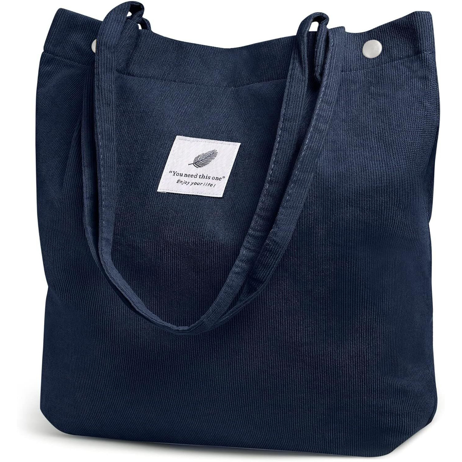 Street27 Korean Canvas Corduroy Tote Bag Casual Work Shoulder Handbags, Multi-Purpose Bag, Sturdy Canvas Bag With Large Capacity, Shopping Bag For Office, College & Daily Use (Navy Blue, Womens)