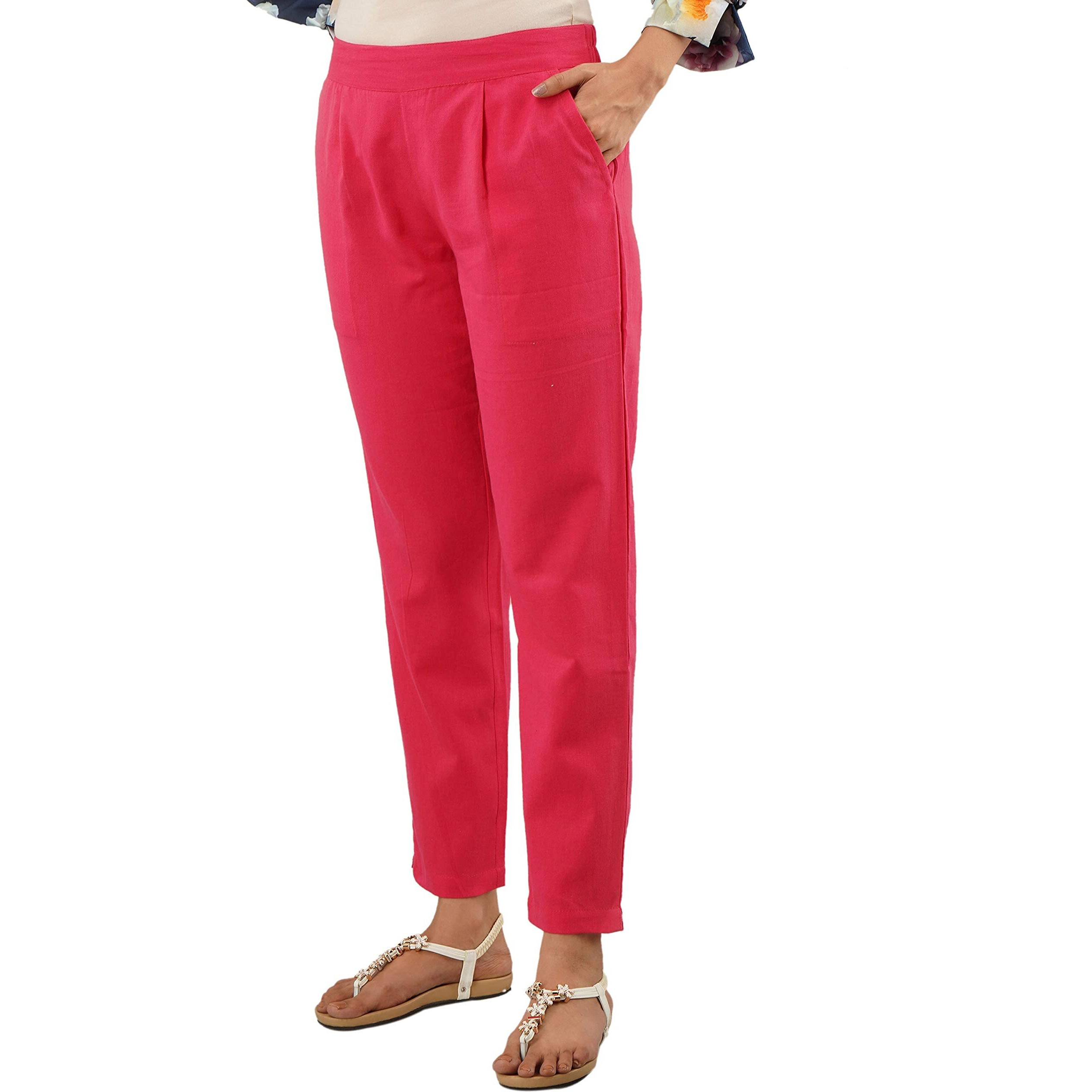 Digital Shopee Women Cotton Trouser Pant Regular Fit For Office School Formal Casual Daily Use Pink