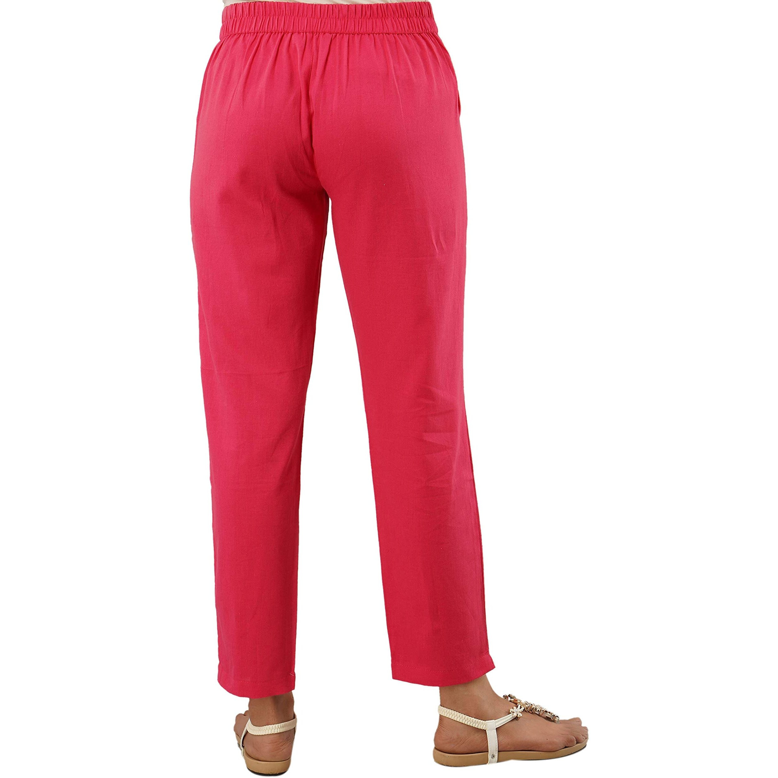 Digital Shopee Women Cotton Trouser Pant Regular Fit For Office School Formal Casual Daily Use Pink