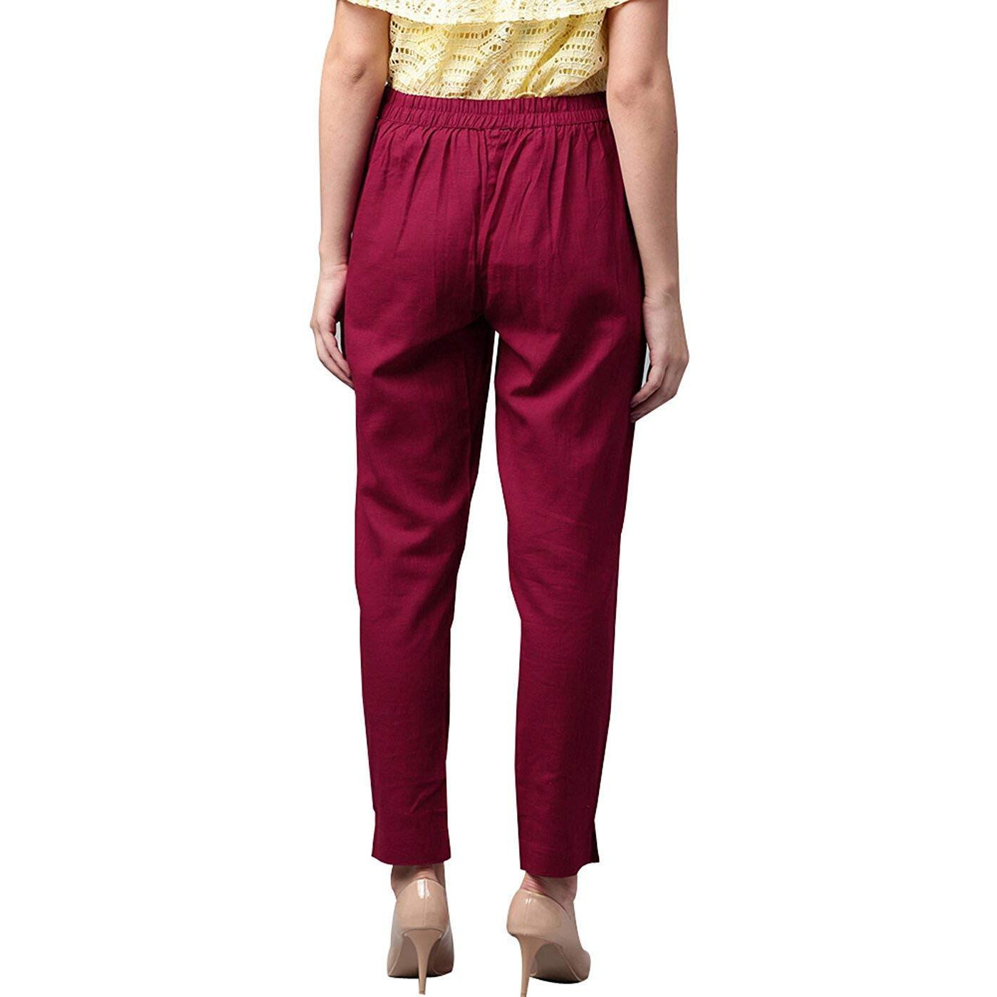 Digital Shopee Women Cotton Trouser Pant Regular Fit For Office School Formal Casual Daily Use Maroon