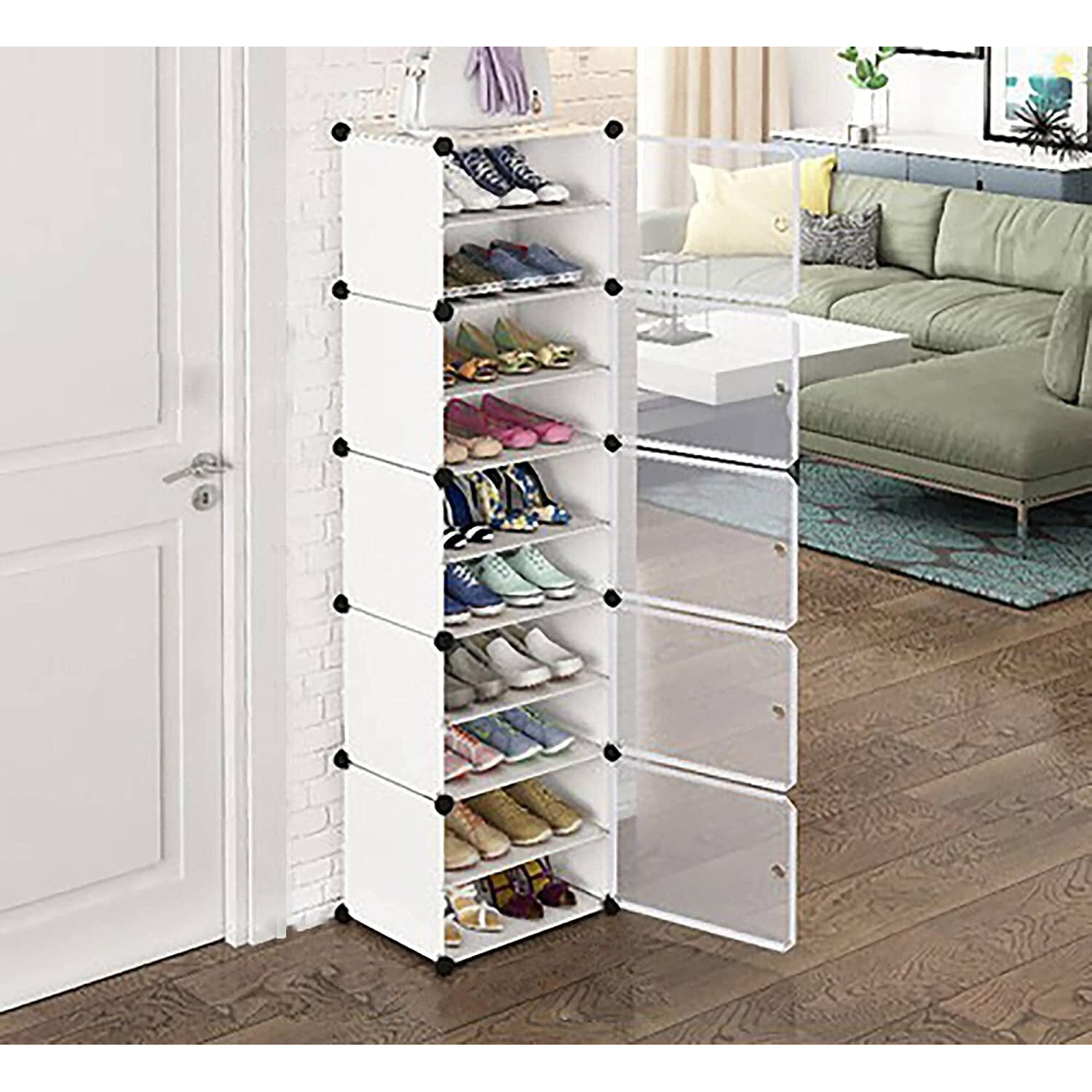Aysis Diy Shoe Rack Organizer/Multi-Purpose Plastic 10 Layers 5 Door Portable And Folding Shoe Rack ^ White10Shelf5Door