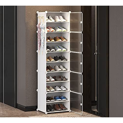 Aysis Diy Shoe Rack Organizer/Multi-Purpose Plastic 10 Layers 5 Door Portable And Folding Shoe Rack ^ White10Shelf5Door