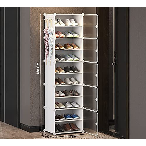 Aysis Diy Shoe Rack Organizer/Multi-Purpose Plastic 10 Layers 5 Door Portable And Folding Shoe Rack ^ White10Shelf5Door