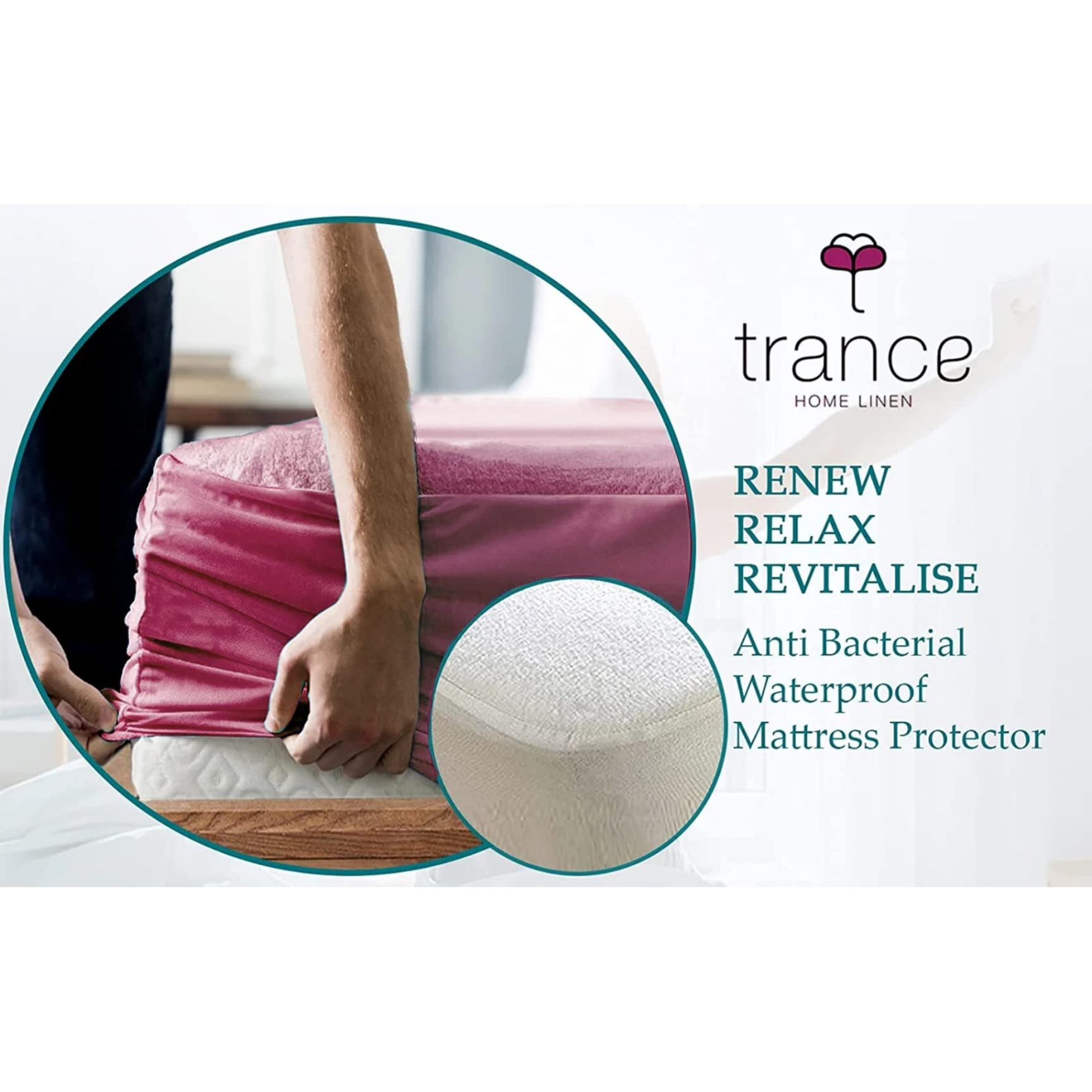 Trance Cotton Feel Terry Ultra Soft Waterproof Mattress Protector | Breathable - Hypoallergenic Mattresses Cover (75X36 Inch | 6.25X3 Feet, Pink - Pack Of 1)