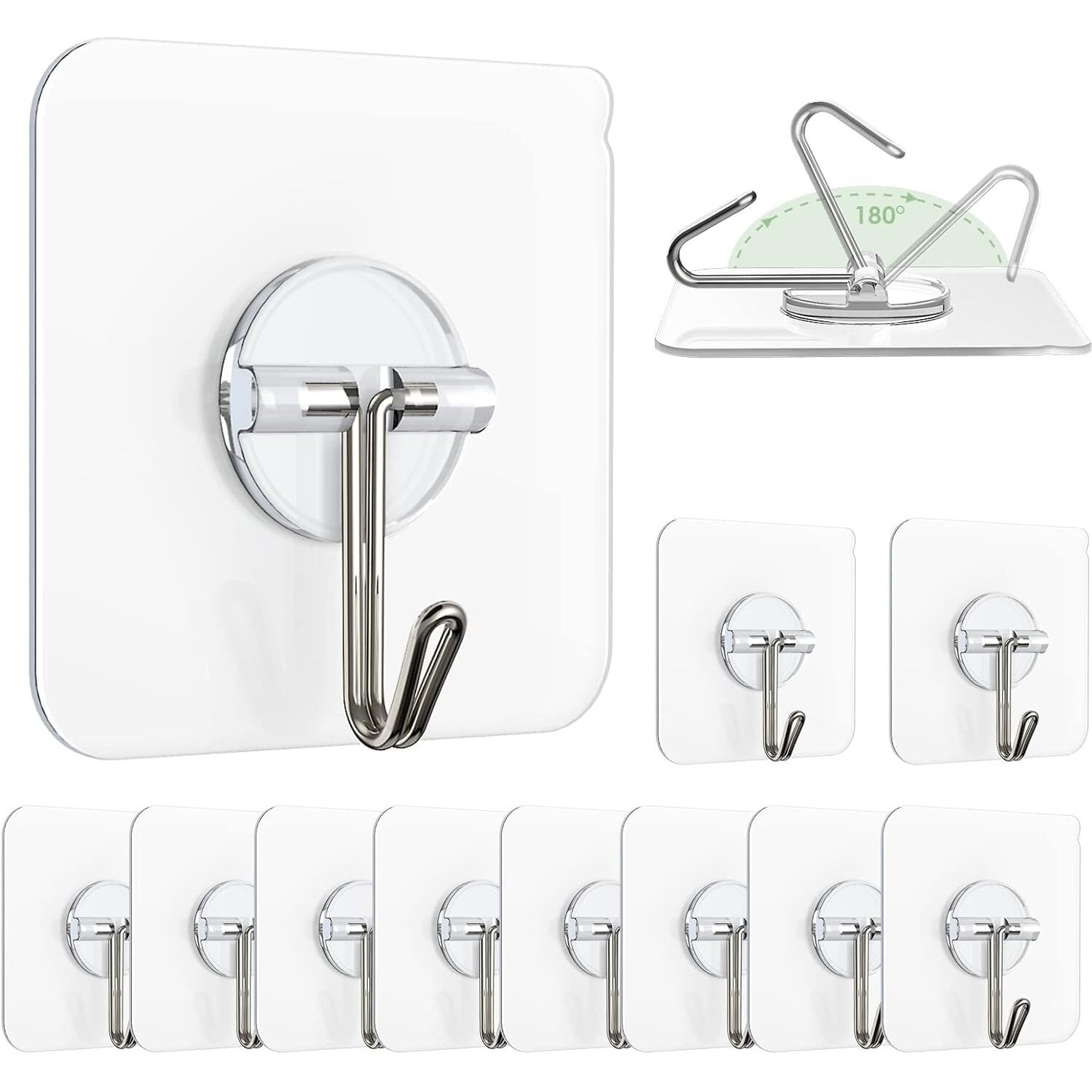 Zulaxy Wall Hanging Hooks For Wall Without Drilling, 20 Pack Self Adhesive Hooks For Wall Heavy Duty Strong Nail Free, Kitchen Accessories Items (Hanging Hook, Transparent) Stainless Steel
