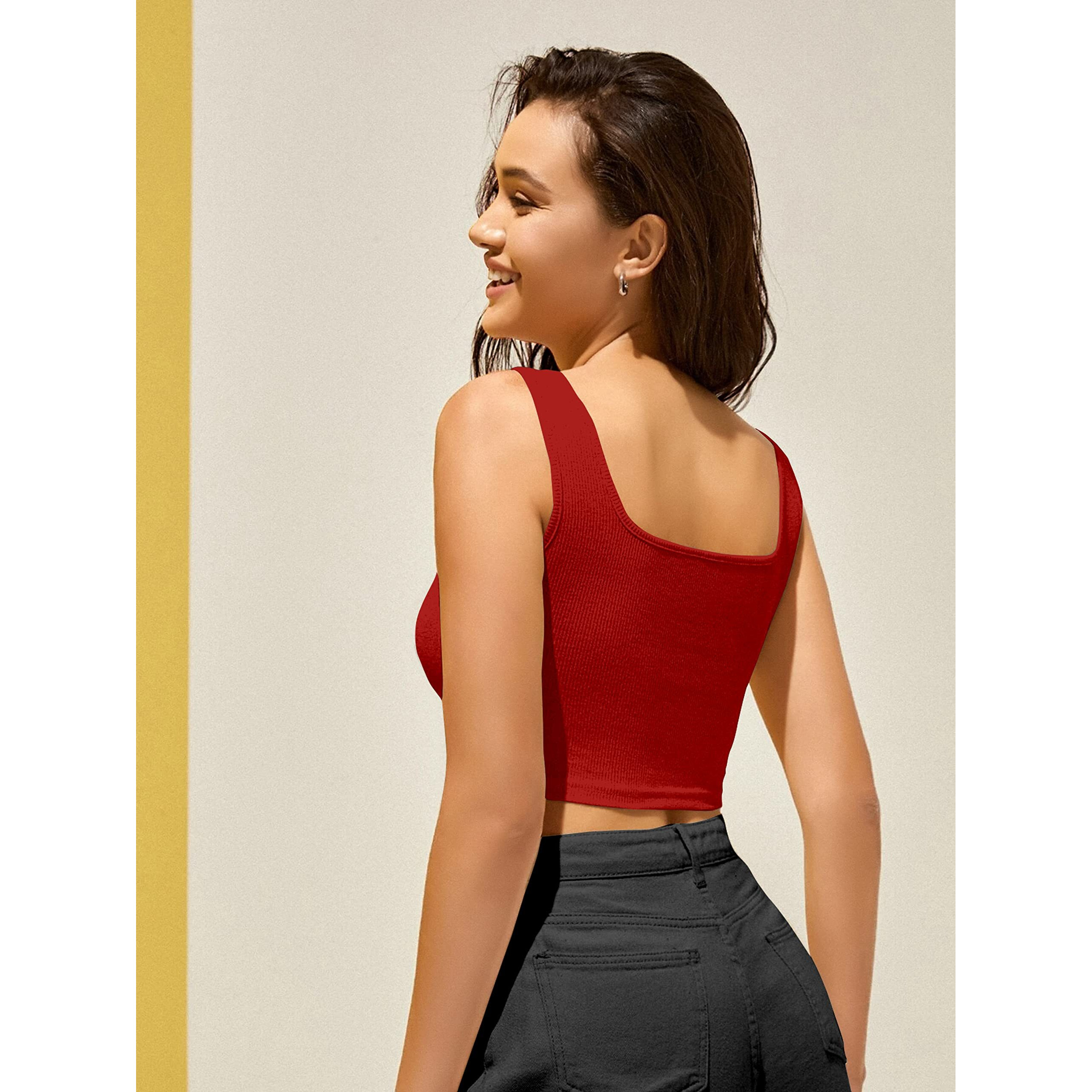 Berrybird Berry Bird Stylish Women's Sleeveless Square Neck Ribbed Crop Tops For Gym, Beach,And Casual Stylish Wear Tank Top