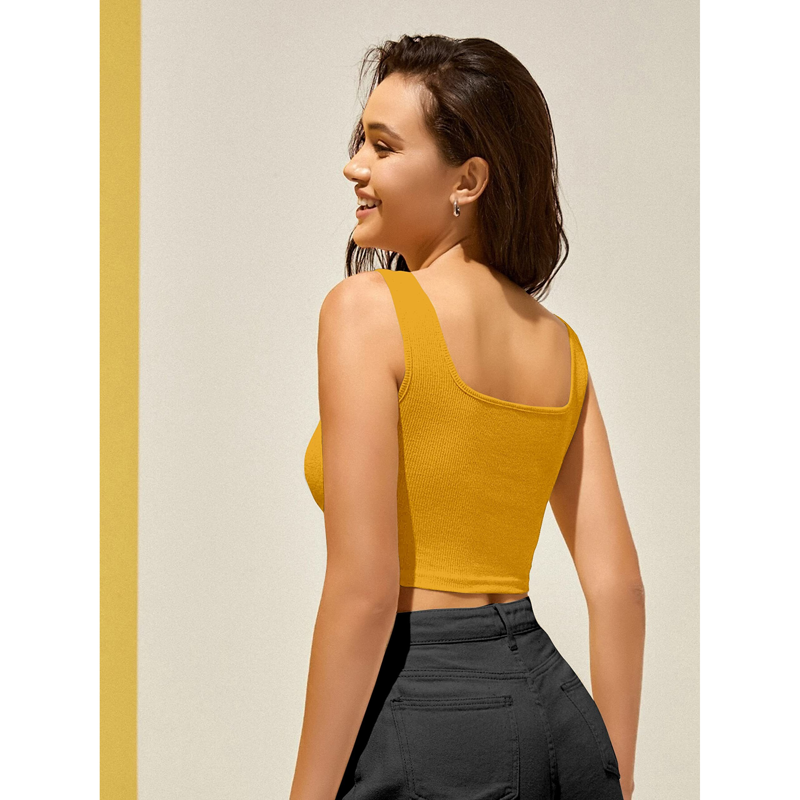 Berry Bird Stylish Women's Sleeveless Square Neck Ribbed Crop Tops For Gym, Beach,And Casual Stylish Wear Tank Top