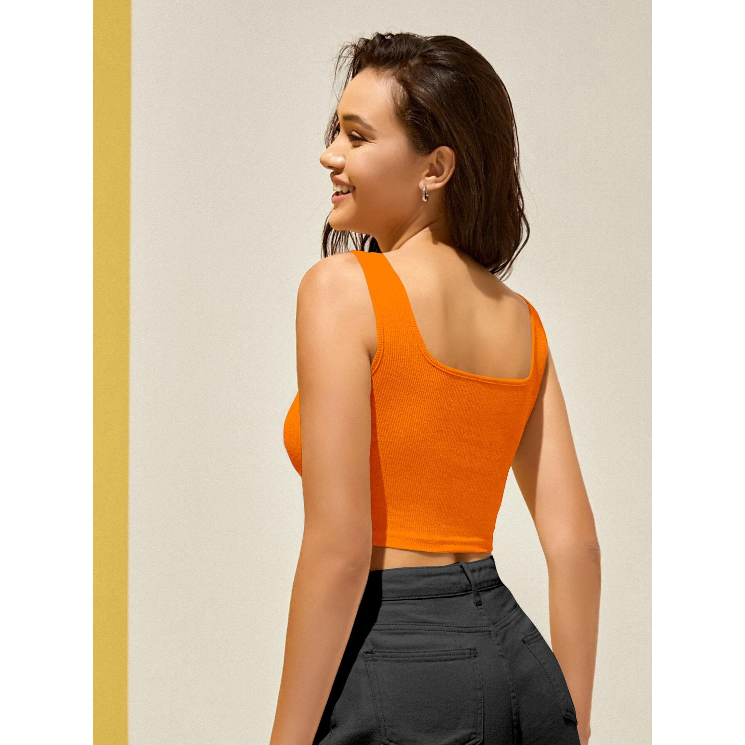 Berry Bird Stylish Women's Sleeveless Square Neck Ribbed Crop Tops For Gym, Beach,And Casual Stylish Wear Tank Top