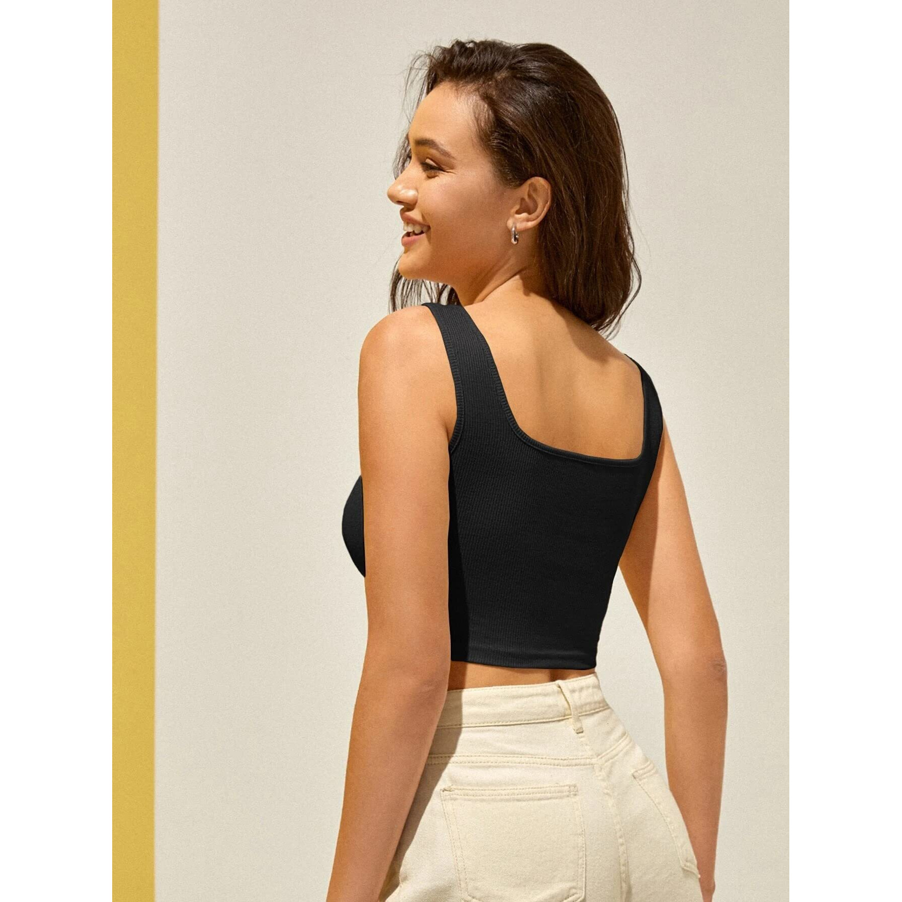 Berry Bird Stylish Women's Sleeveless Square Neck Ribbed Crop Tops For Gym, Beach,And Casual Stylish Wear Tank Tops