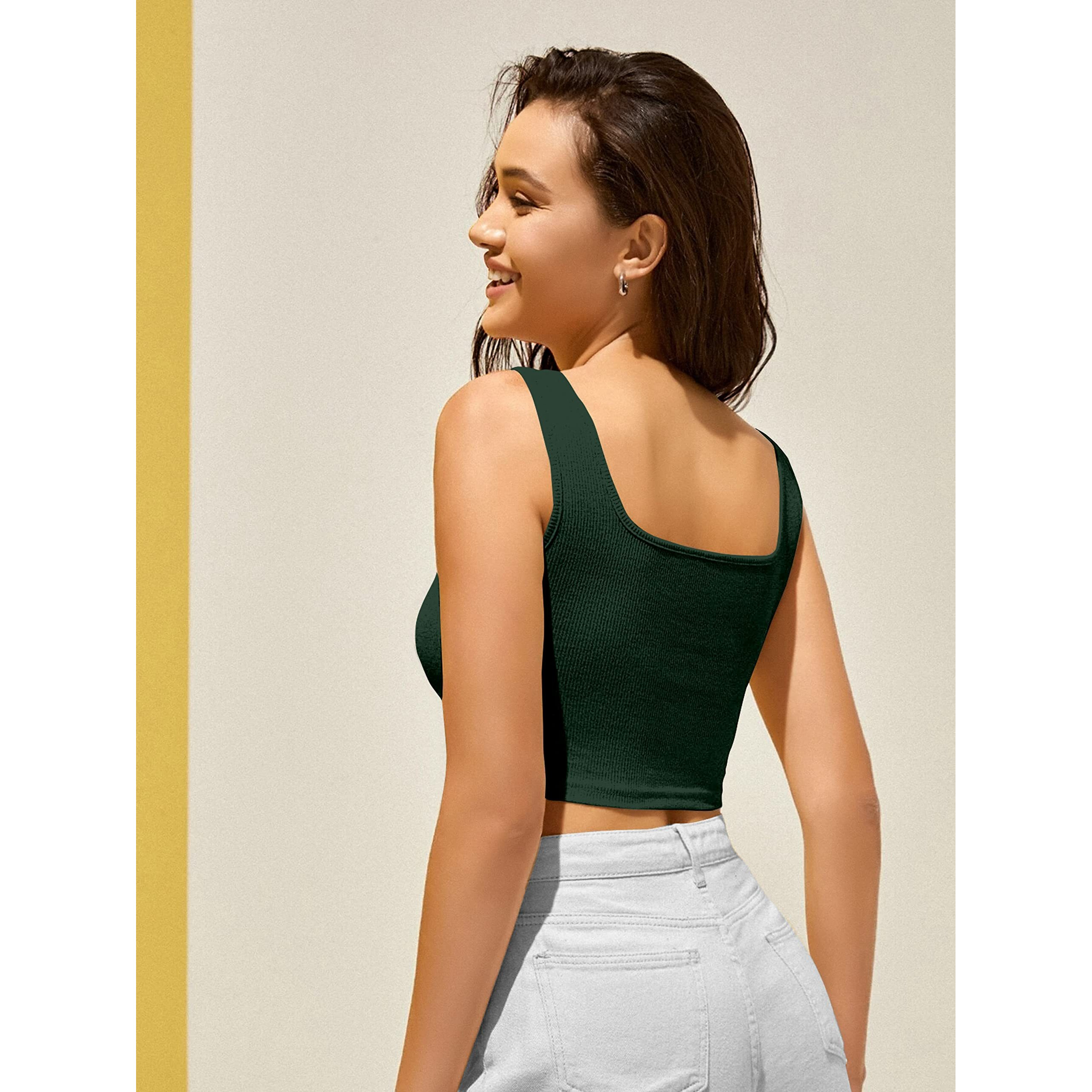 Berry Bird Stylish Women's Sleeveless Square Neck Ribbed Crop Tops For Gym, Beach,And Casual Stylish Wear Tank Top