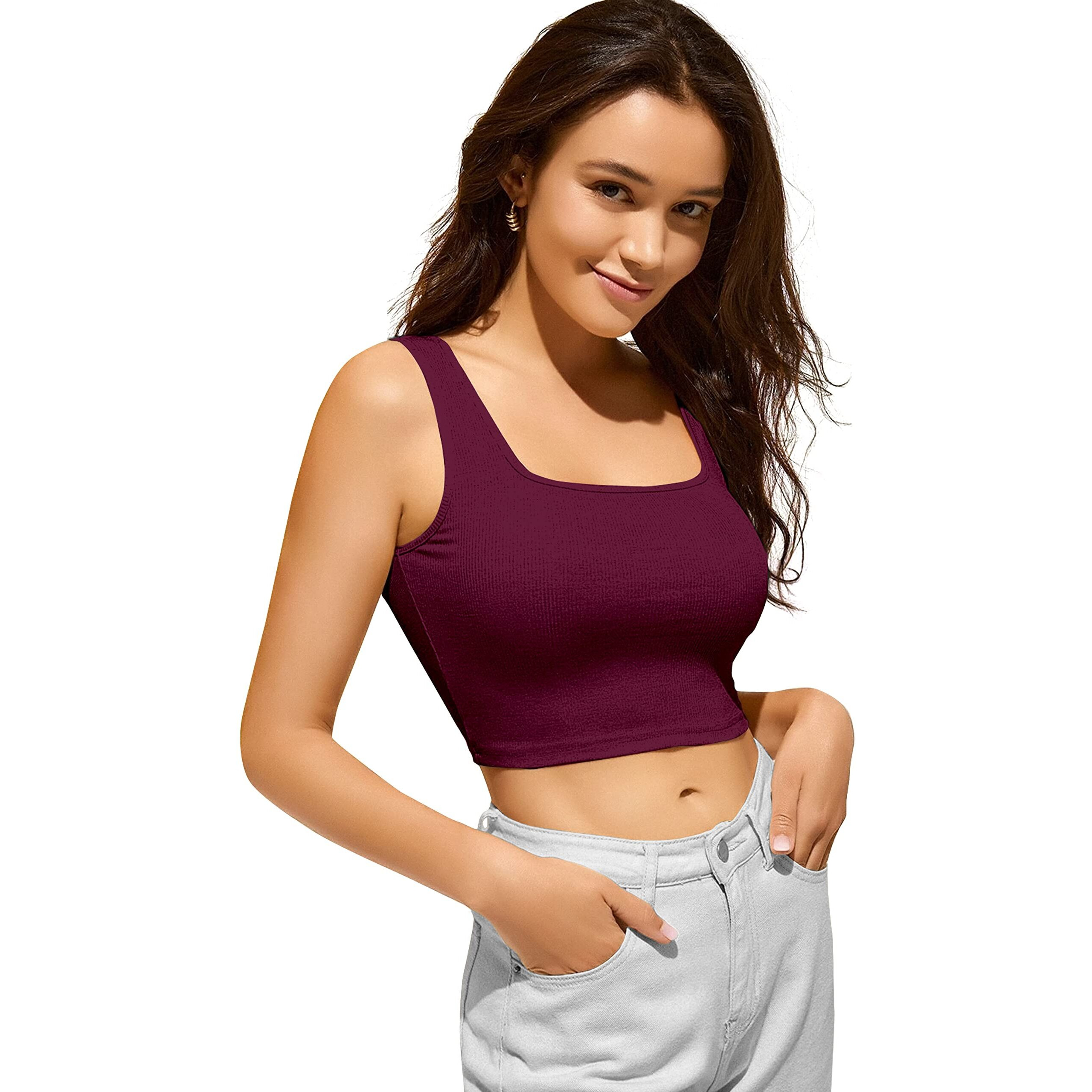 Berry Bird Stylish Women's Sleeveless Square Neck Ribbed Crop Tops For Gym, Beach,And Casual Stylish Wear Tank Tops