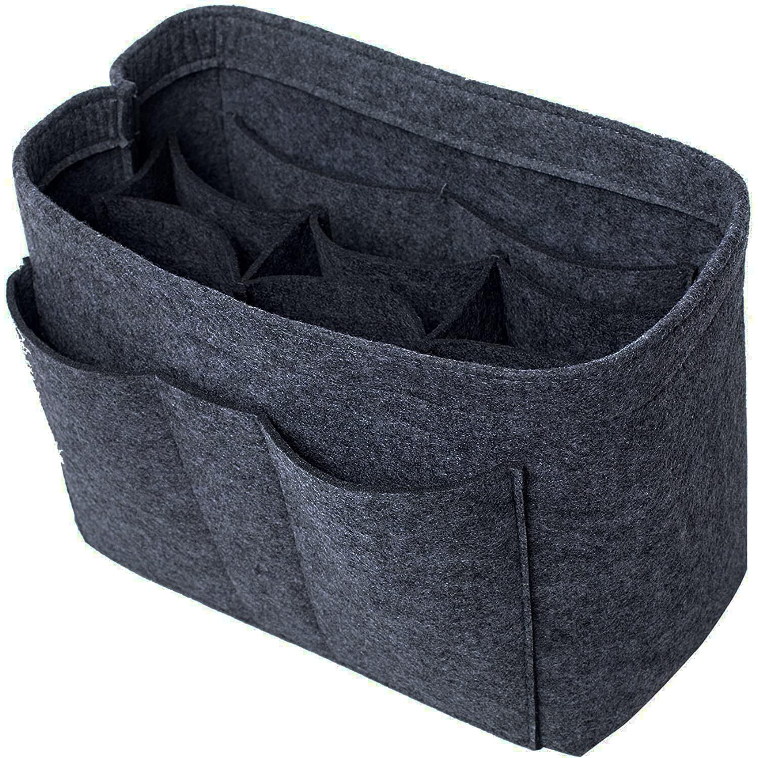 Greensheep Women Felt Purse Organizer Storage Bag For Ladies Handbag Tote Bag Glasses Keys- (Dark Grey, Slender M, 11.3X3.15X6.5 Inch)