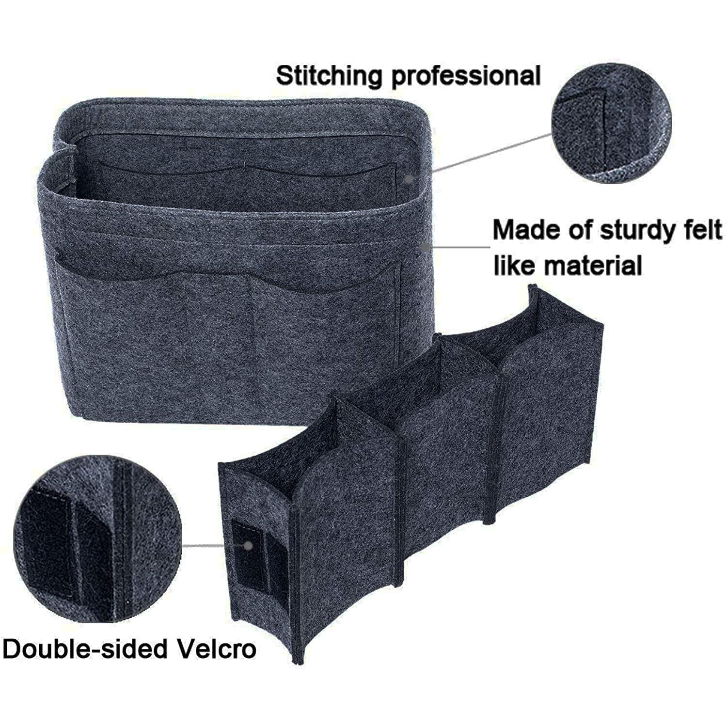 Greensheep Women Felt Purse Organizer Storage Bag For Ladies Handbag Tote Bag Glasses Keys- (Dark Grey, Slender M, 11.3X3.15X6.5 Inch)