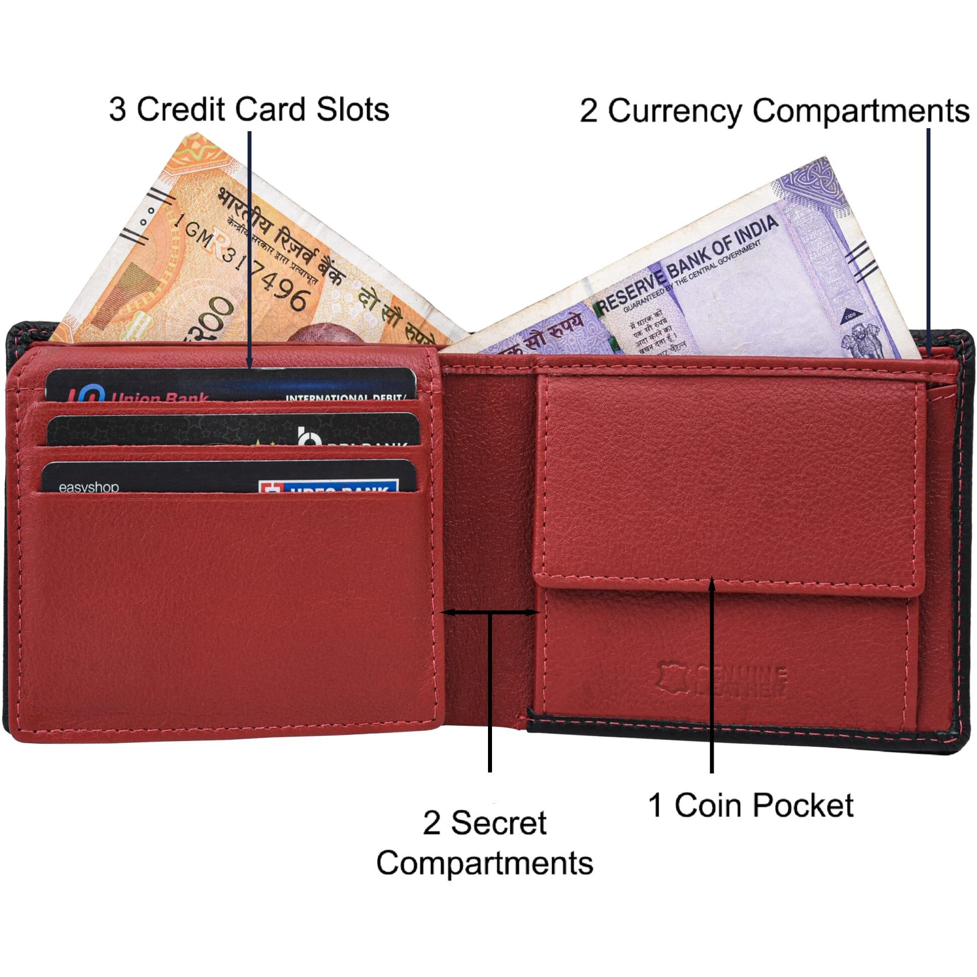 Urban Forest Kyle Rfid Blocking Black/Red Leather Wallet For Men.