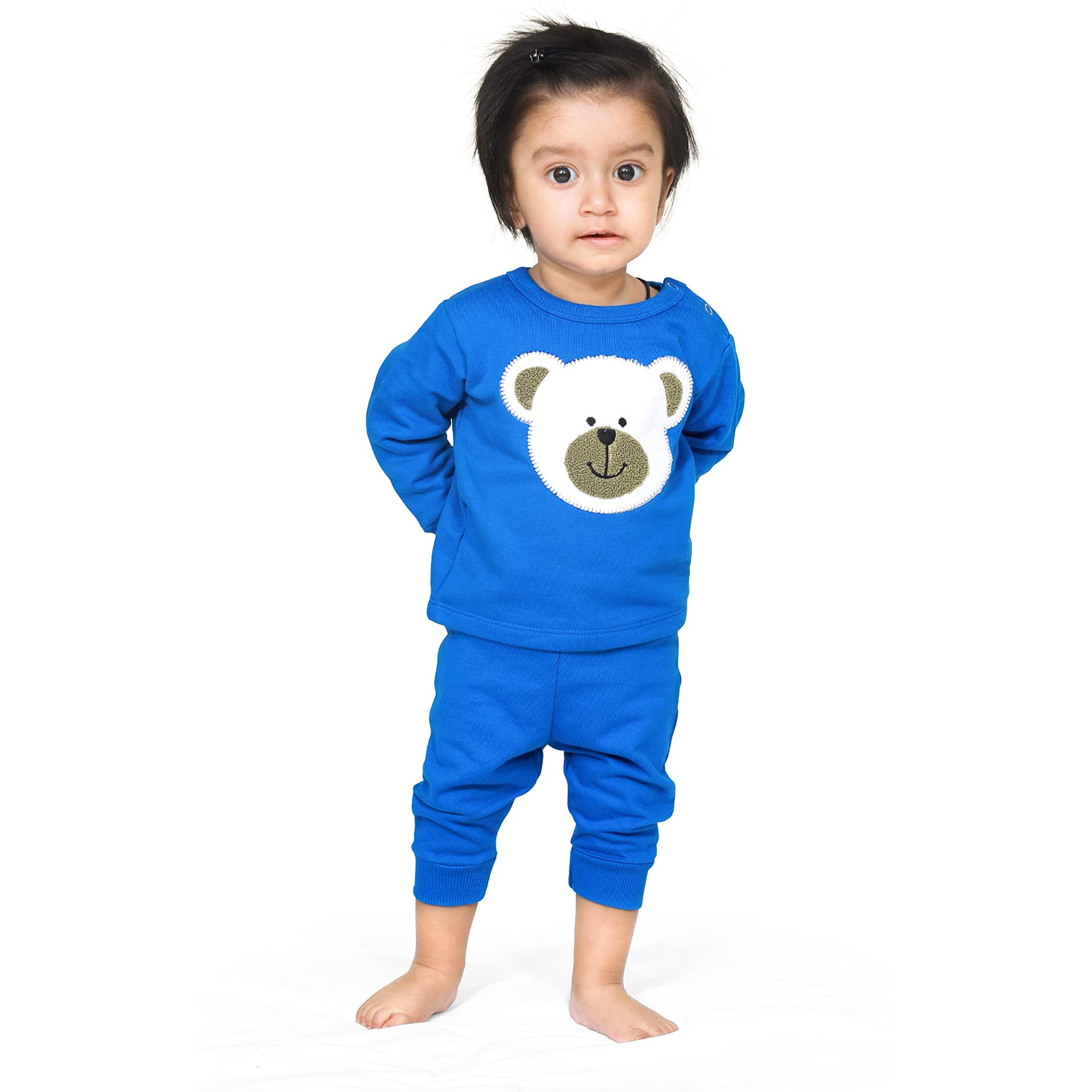 Ariel Cotton Fleece Clothing Pajama Set For Boys & Girls - Unisex Winter Clothing Sets Full Sleeve T-Shirt & Pant, Blue Polar Bear, 6 Months-9 Months