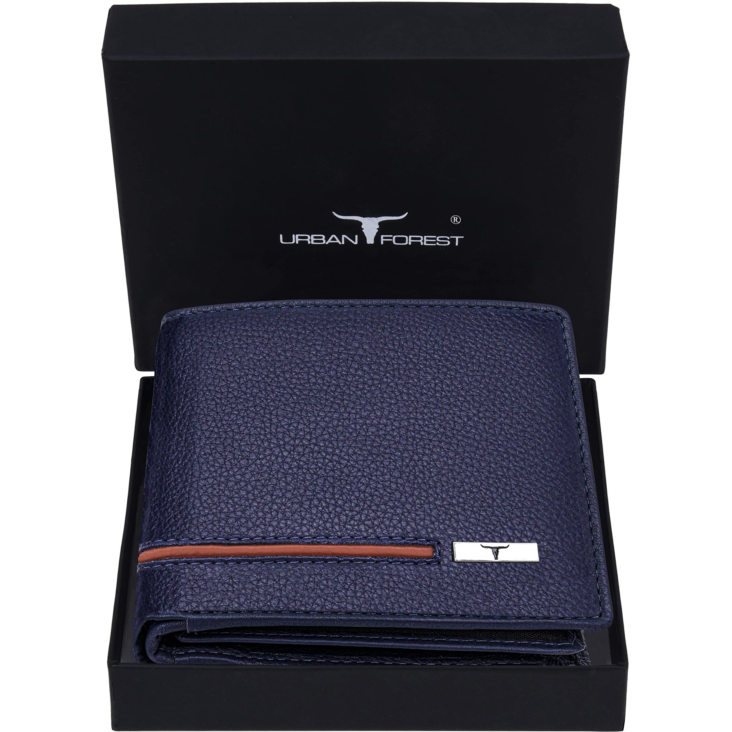 Urban Forest Stag Blue/Orange Leather Wallet For Men