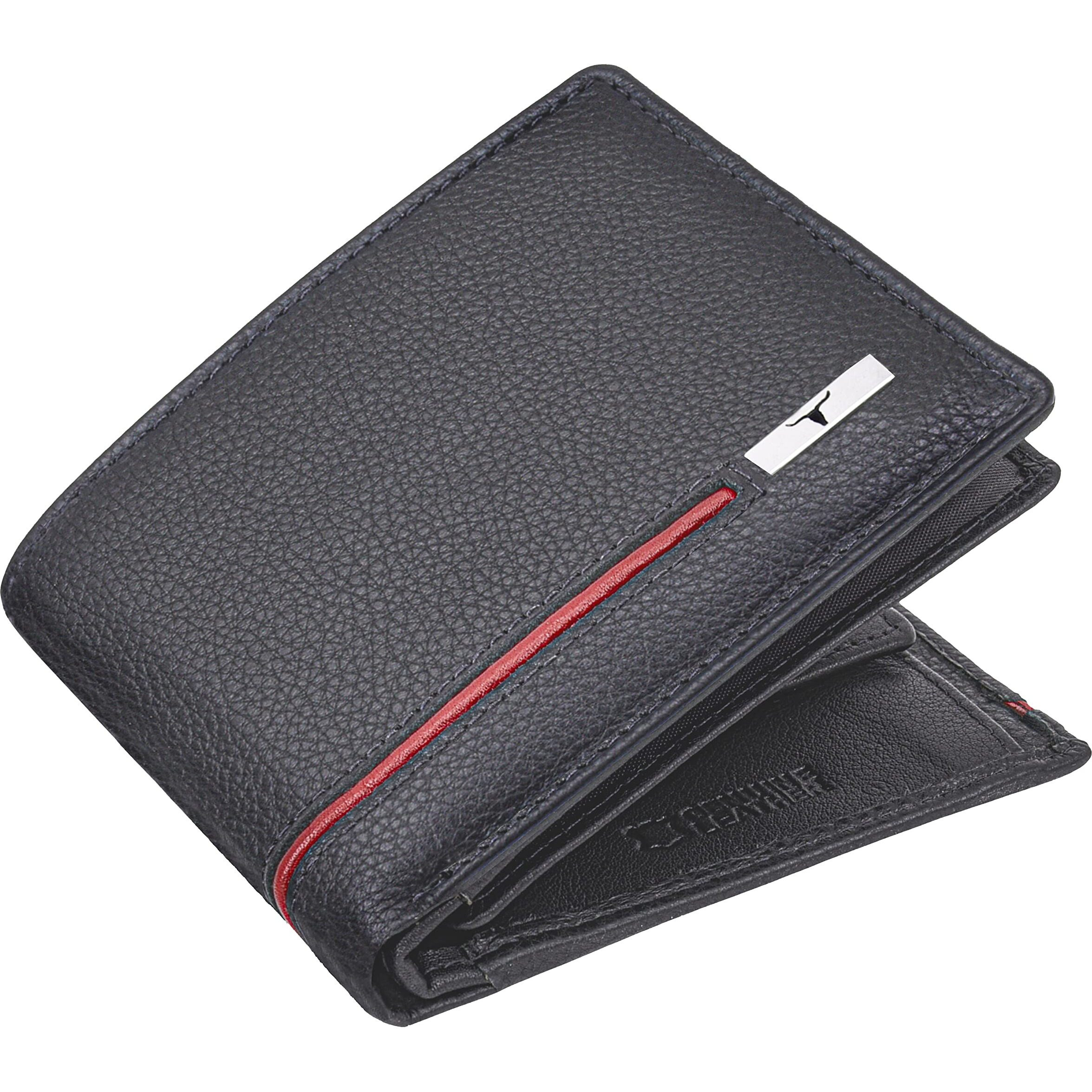 Urban Forest Stag Grey/Red Leather Wallet For Men