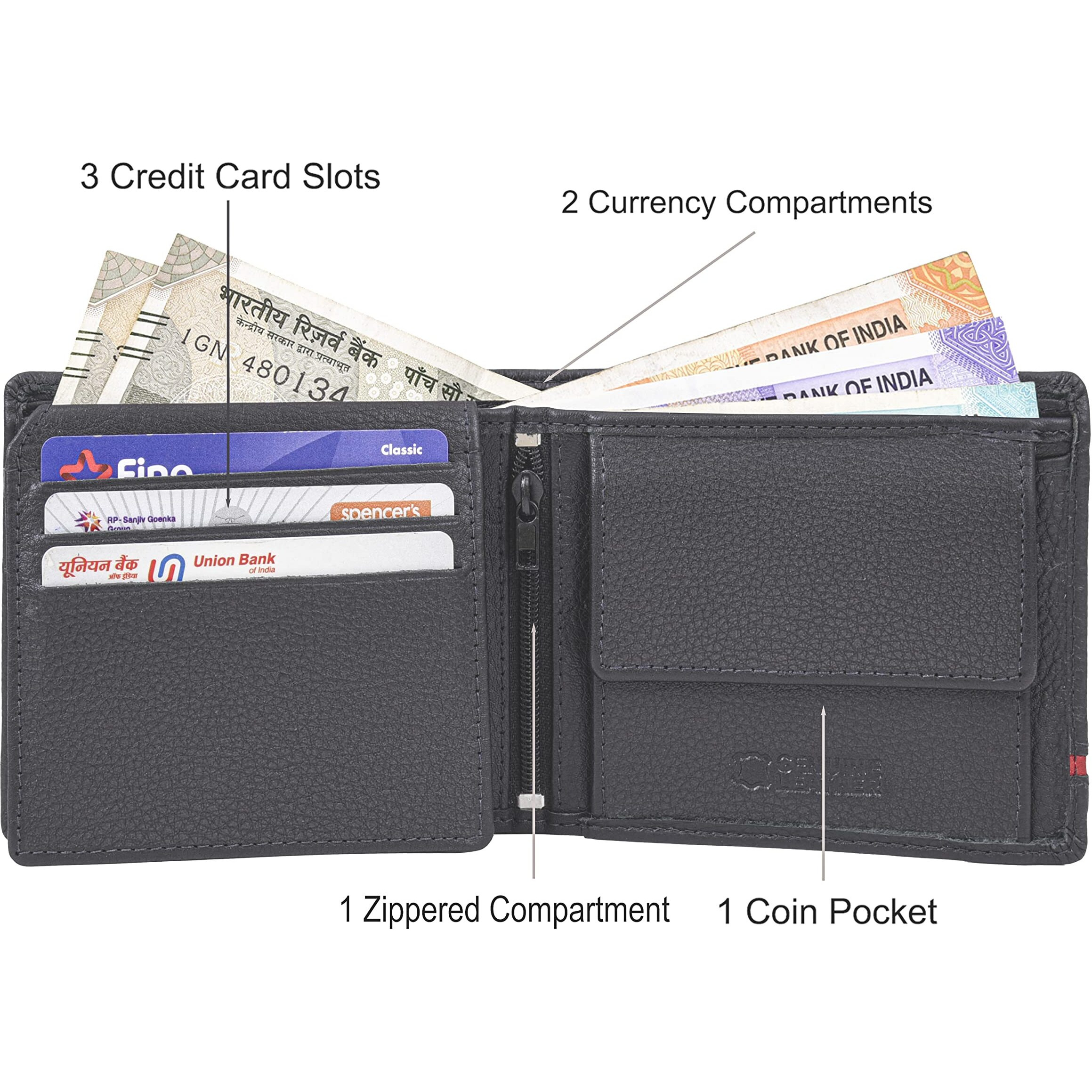 Urban Forest Stag Grey/Red Leather Wallet For Men