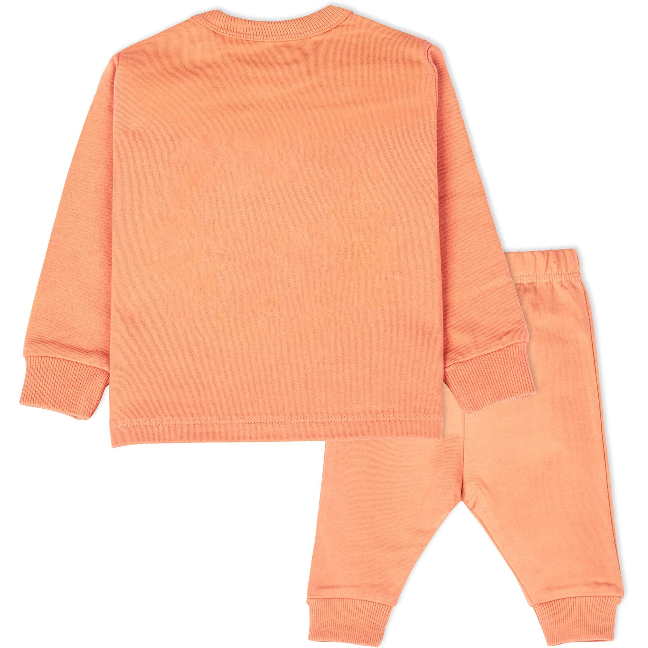 Ariel Cotton Fleece Clothing Sets For Boys & Girls - Unisex Winter Clothing Sets Full Sleeve T-Shirt & Pant Pajama Set, Orange (18 Months-24 Months)