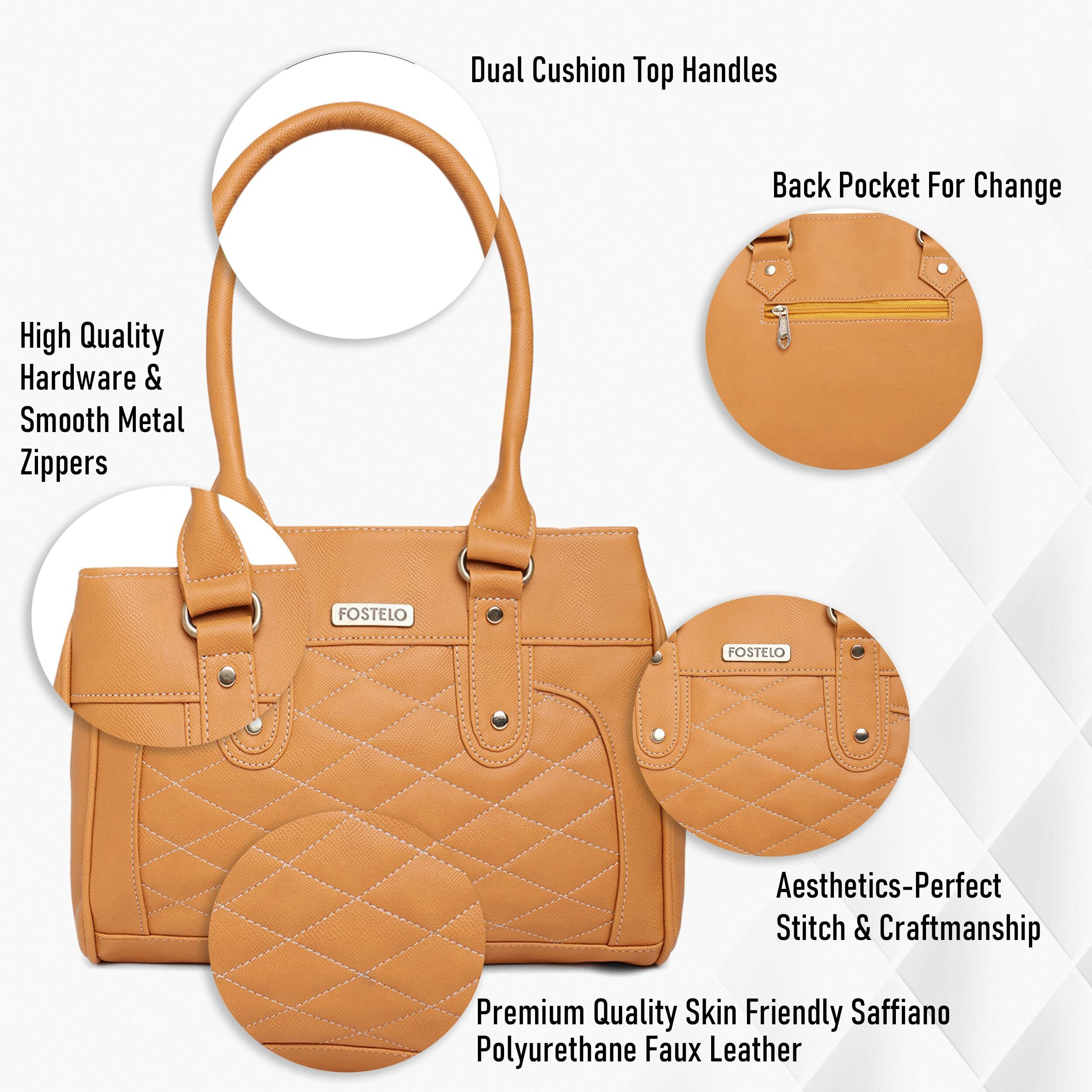 Fostelo Women's Vegan Leather Paulie Handbags Shoulder Hobo Bag Ladies Purse (Yellow) (Large)