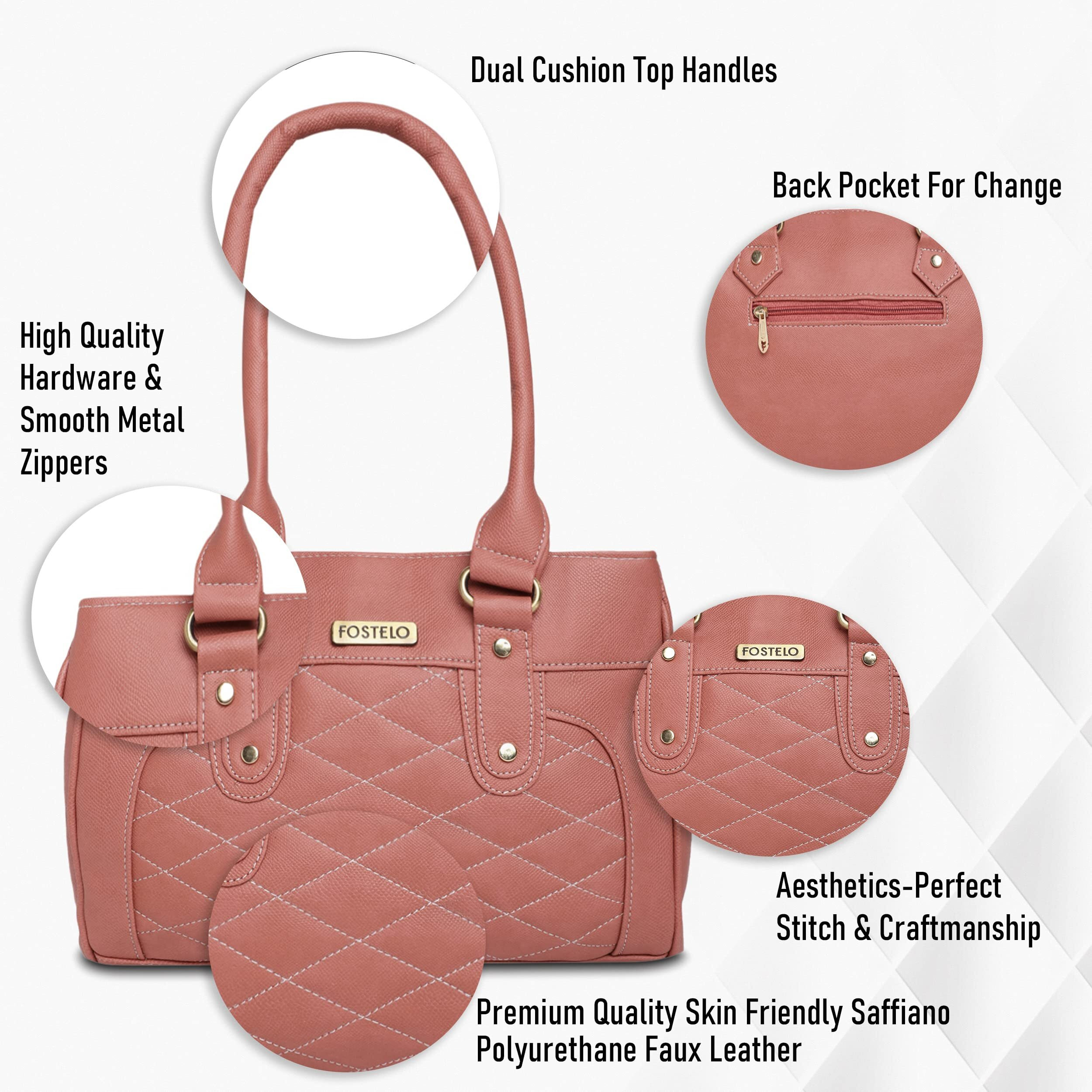 Fostelo Women's Vegan Leather Paulie Handbags Shoulder Hobo Bag Ladies Purse (Light Pink) (Large)