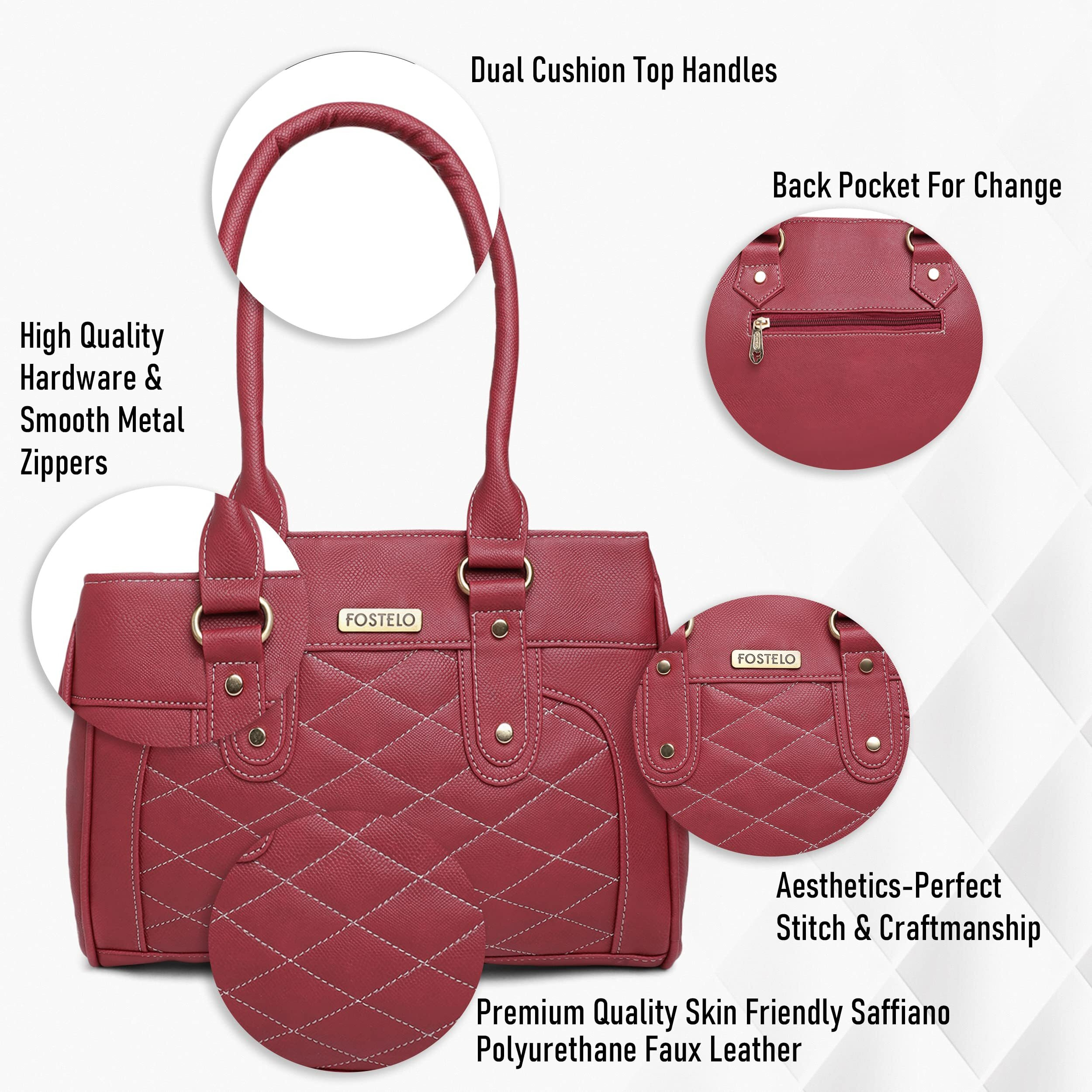 Fostelo Women's Vegan Leather Paulie Handbags Shoulder Hobo Bag Ladies Purse (Maroon) (Large)