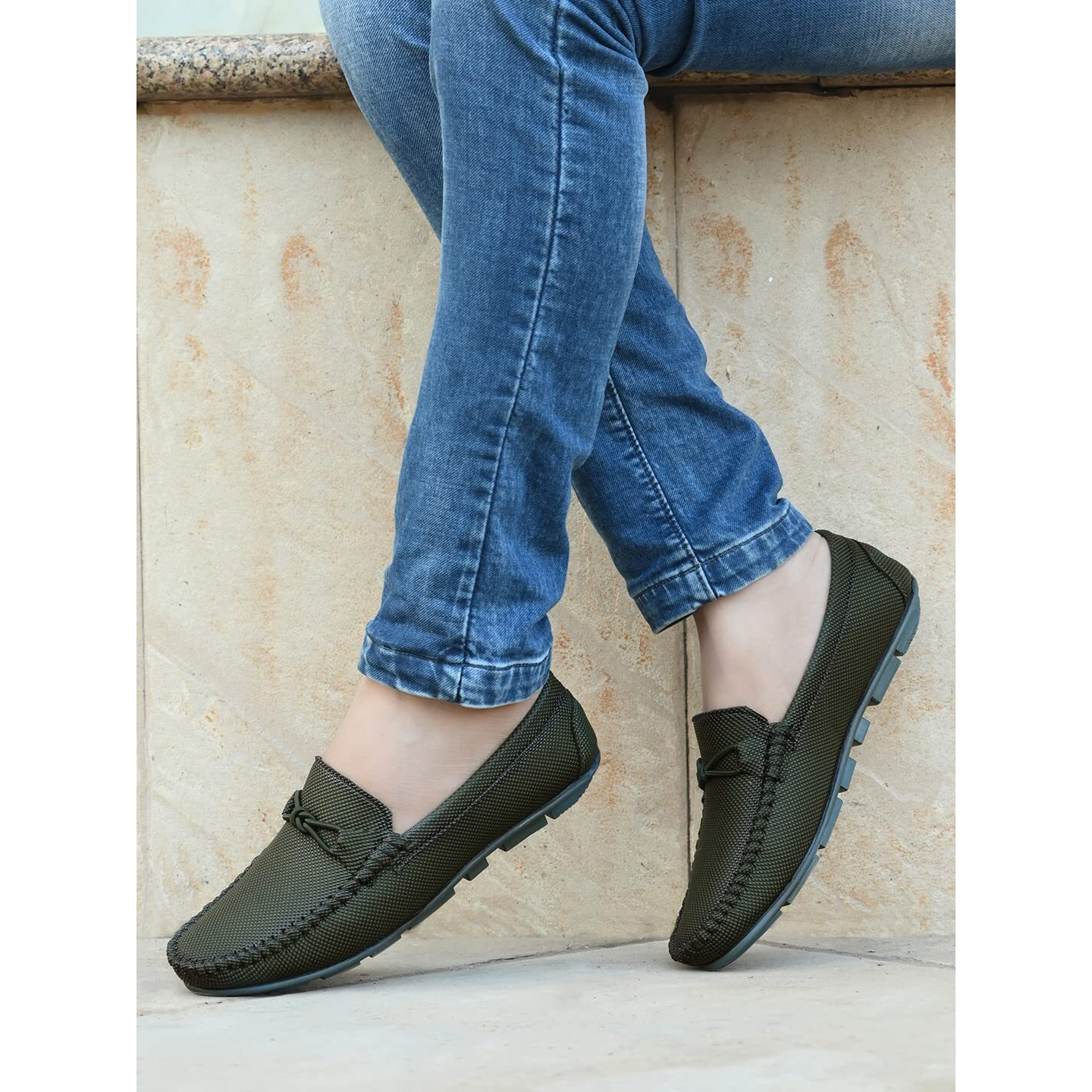 Mactree Olive Synthetic Leather Loafers Shoes For Men - 7 Uk
