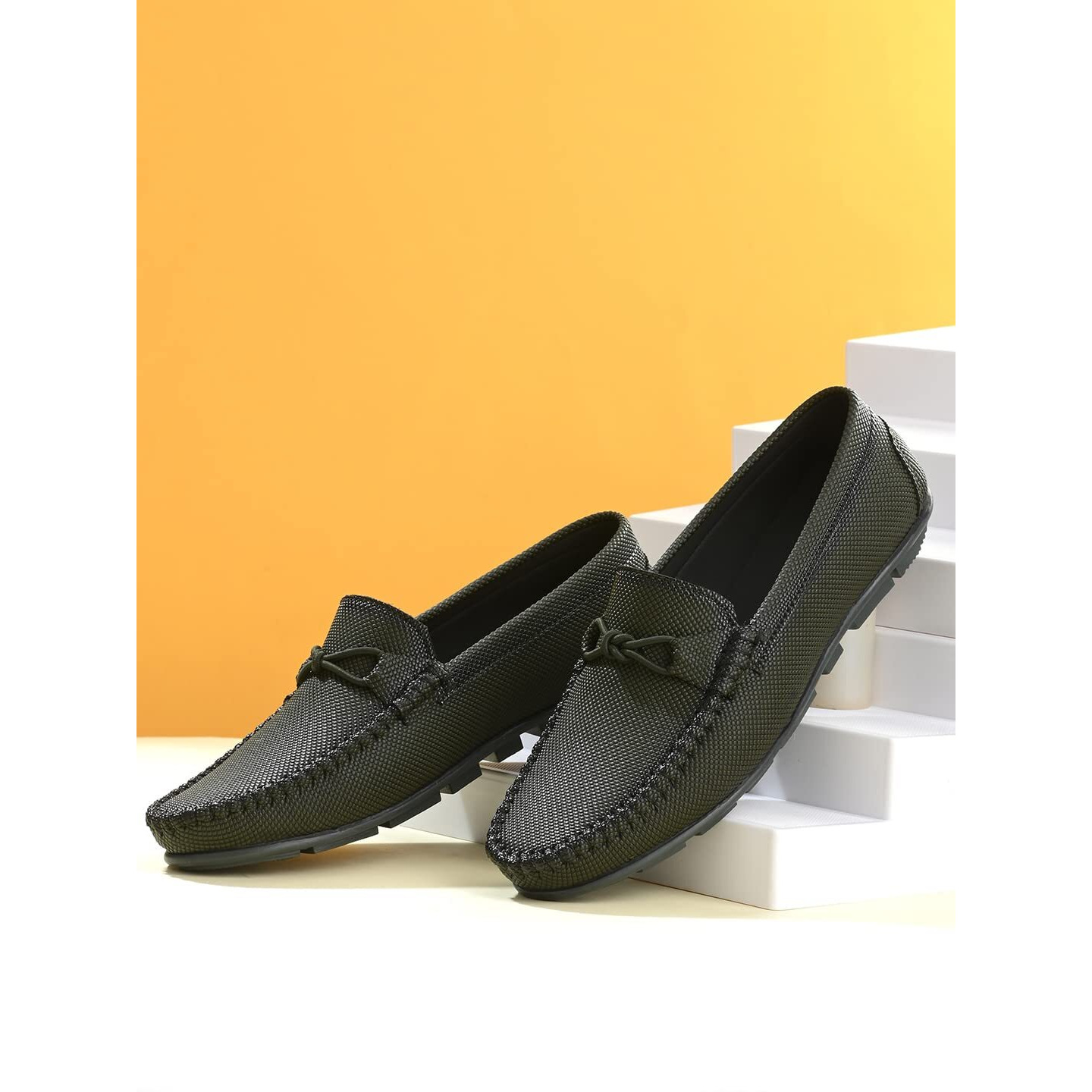 Mactree Olive Synthetic Leather Loafers Shoes For Men - 7 Uk