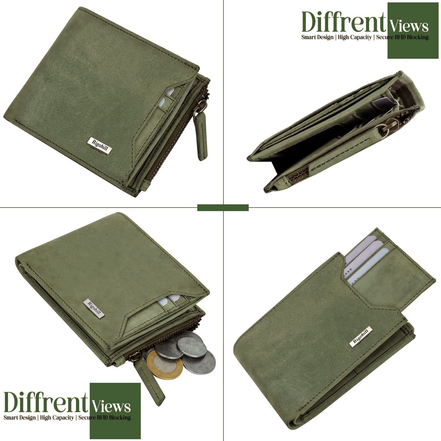 Rigohill Cuba Olive Leather Wallet For Men | Rfid Blocking Mens Wallet | Wallets Men Leather