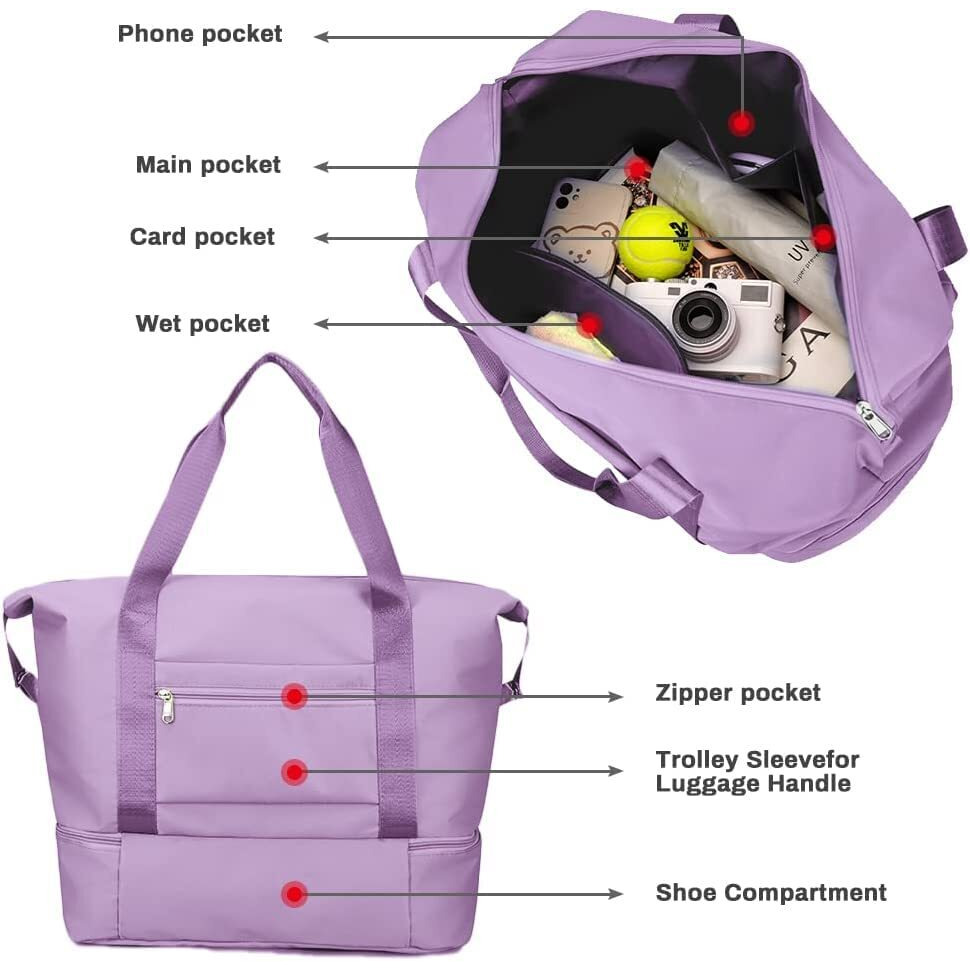 Jd Fresh 1 Layer Nylon 23 Cms Duffle Bags/Convertible Travel Luggage With Wheels/Waterproof Traveling Bag For Clothes/Foldable - Extendable Duffle Luggages For Men And Women(Taro Purple)