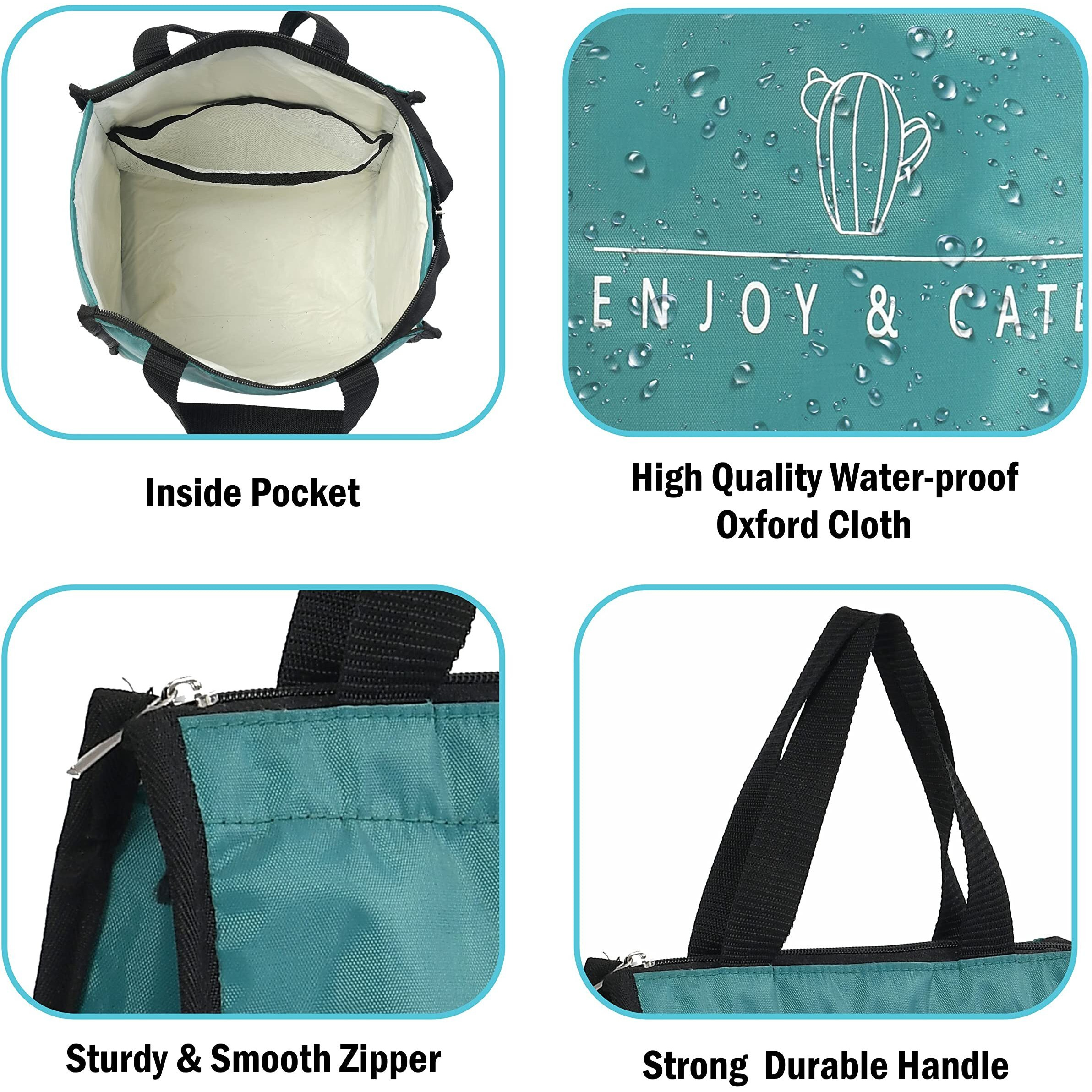 Yellow Weaves Insulated Travel Lunch/Tiffin/Storage Bag For Office, College & School, Teal Blue - (Big Size, Canvas Cloth)