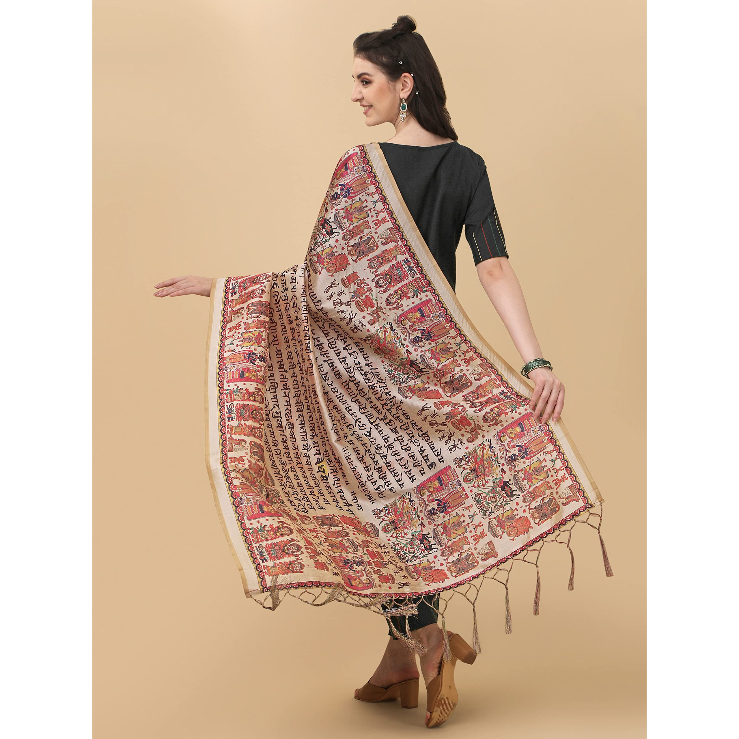 Ethnicjunction Women's Solid & Shtriped Work Cotton Kurta Pant With Dupatta Set (B31-Bharat-Black_L_Y_Black)