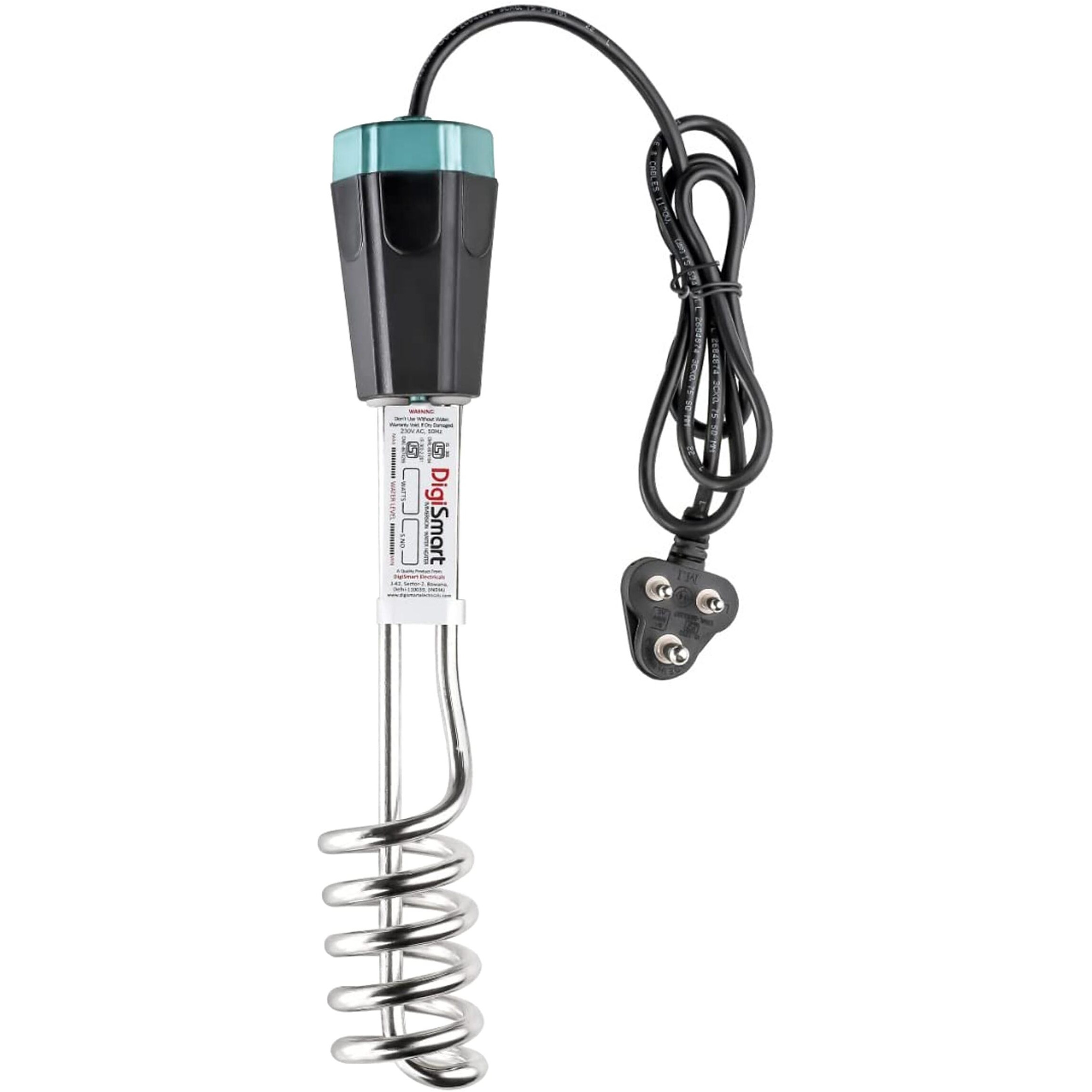 Digismart 2000 Watts Water Proof/Shock Proof Immersion Water Heater (Black) With 1 Year Warranty, Stainless Steel